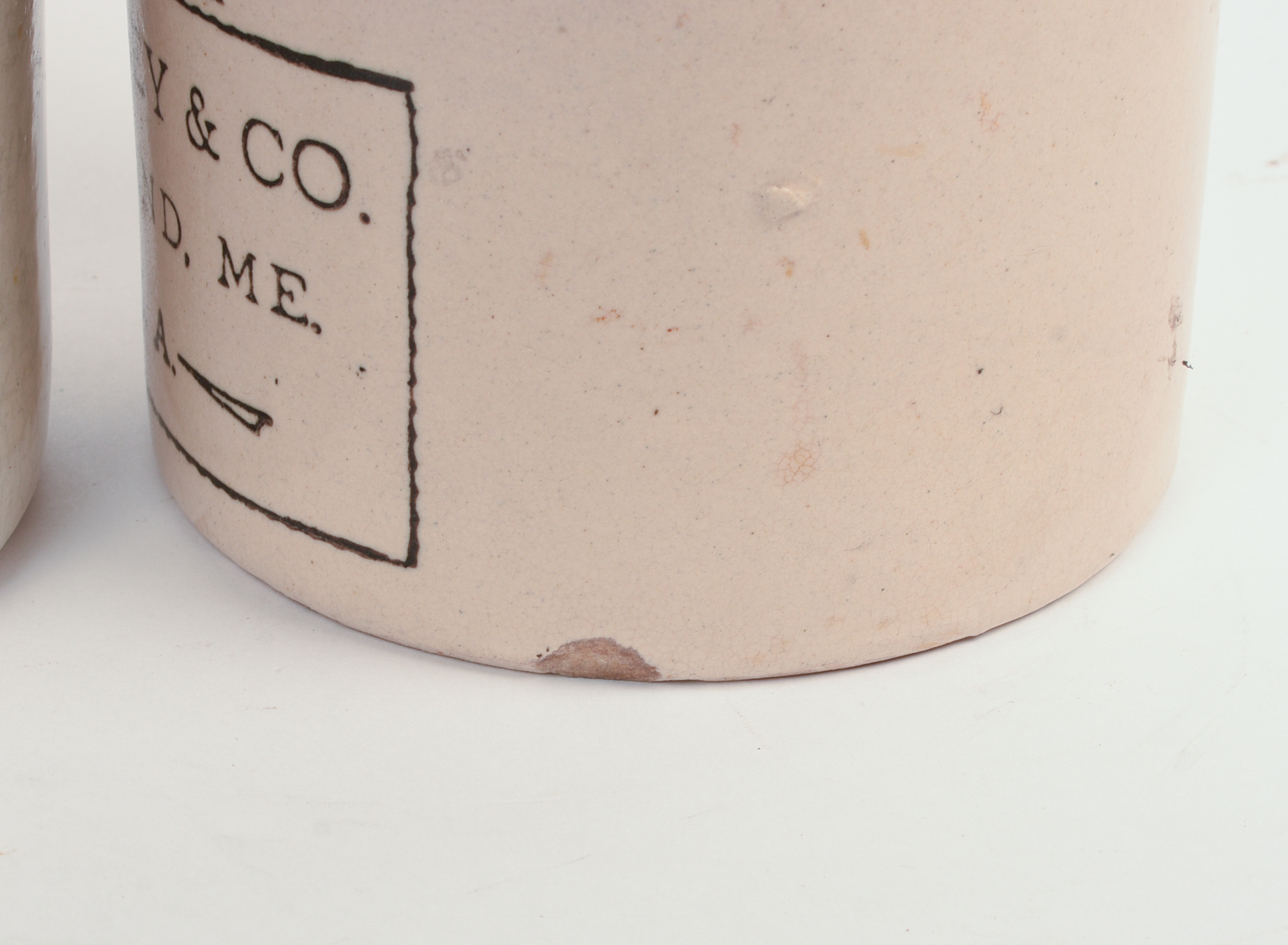 TWO E. SWASEY & CO. STONEWARE CROCKS.