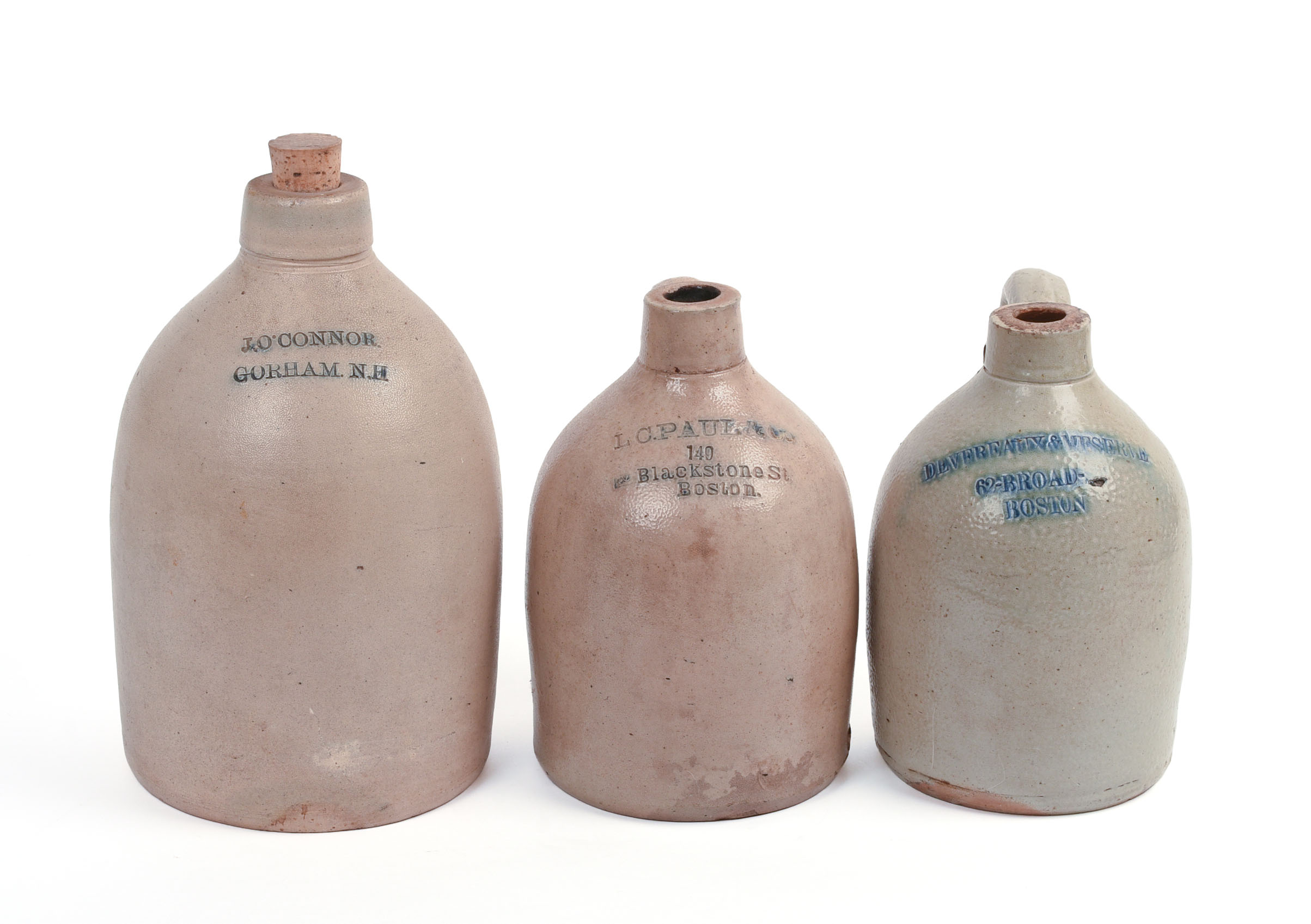 THREE STONEWARE JUGS.