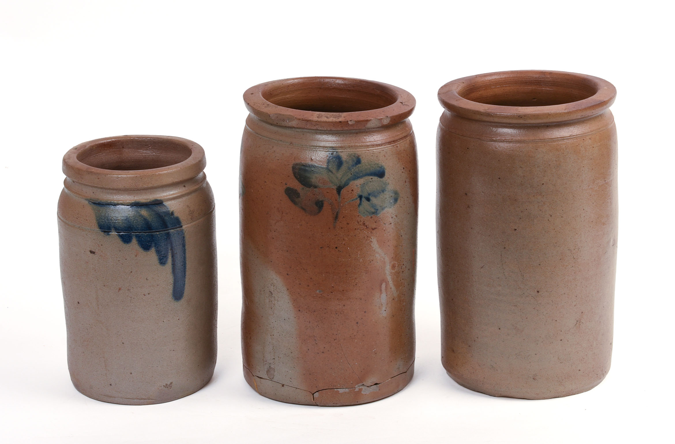 THREE STONEWARE CROCKS.