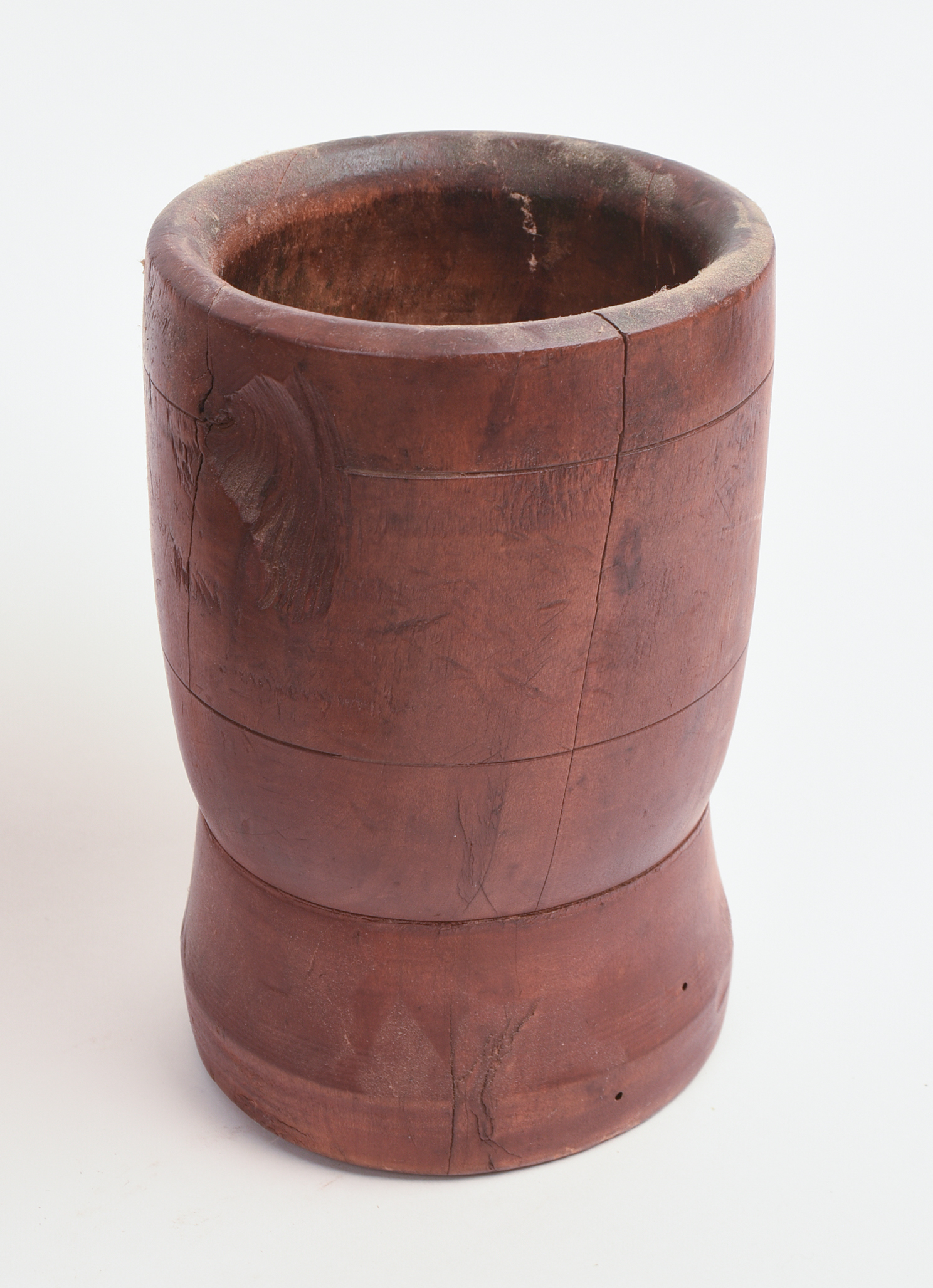 ANTIQUE MORTAR & PESTLE AND A BURLWOOD BOWL.