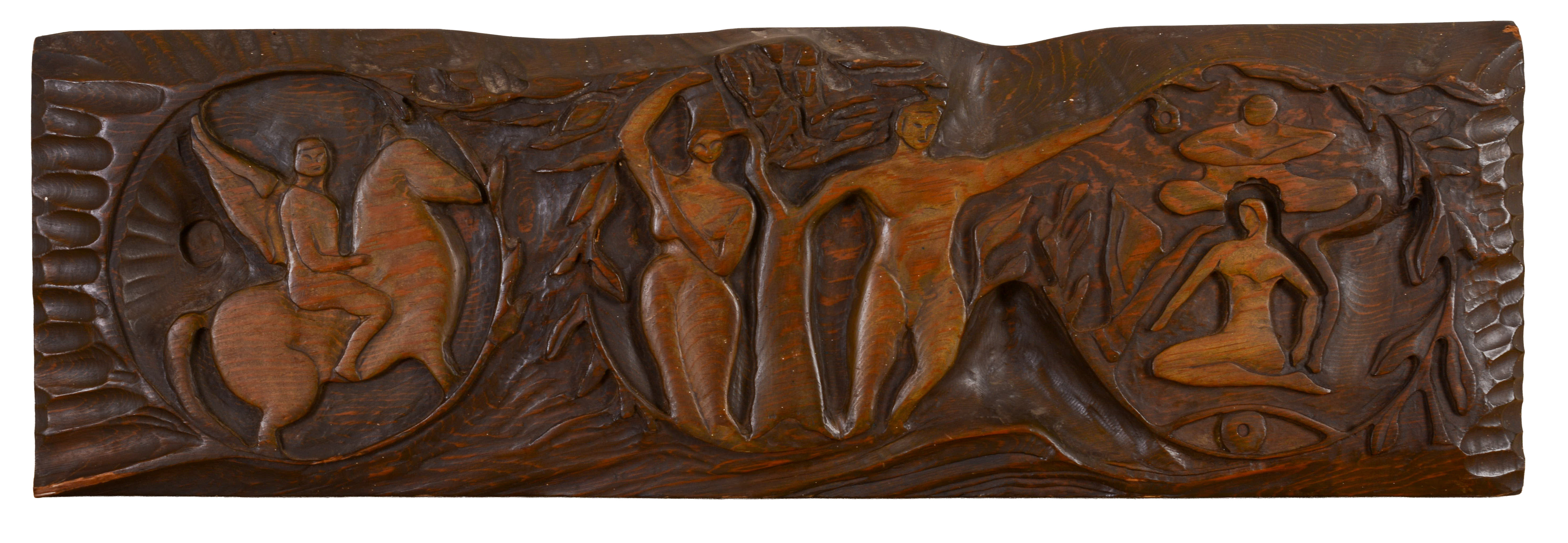 FOLK ART WOOD CARVING WITH ADAM & EVE.