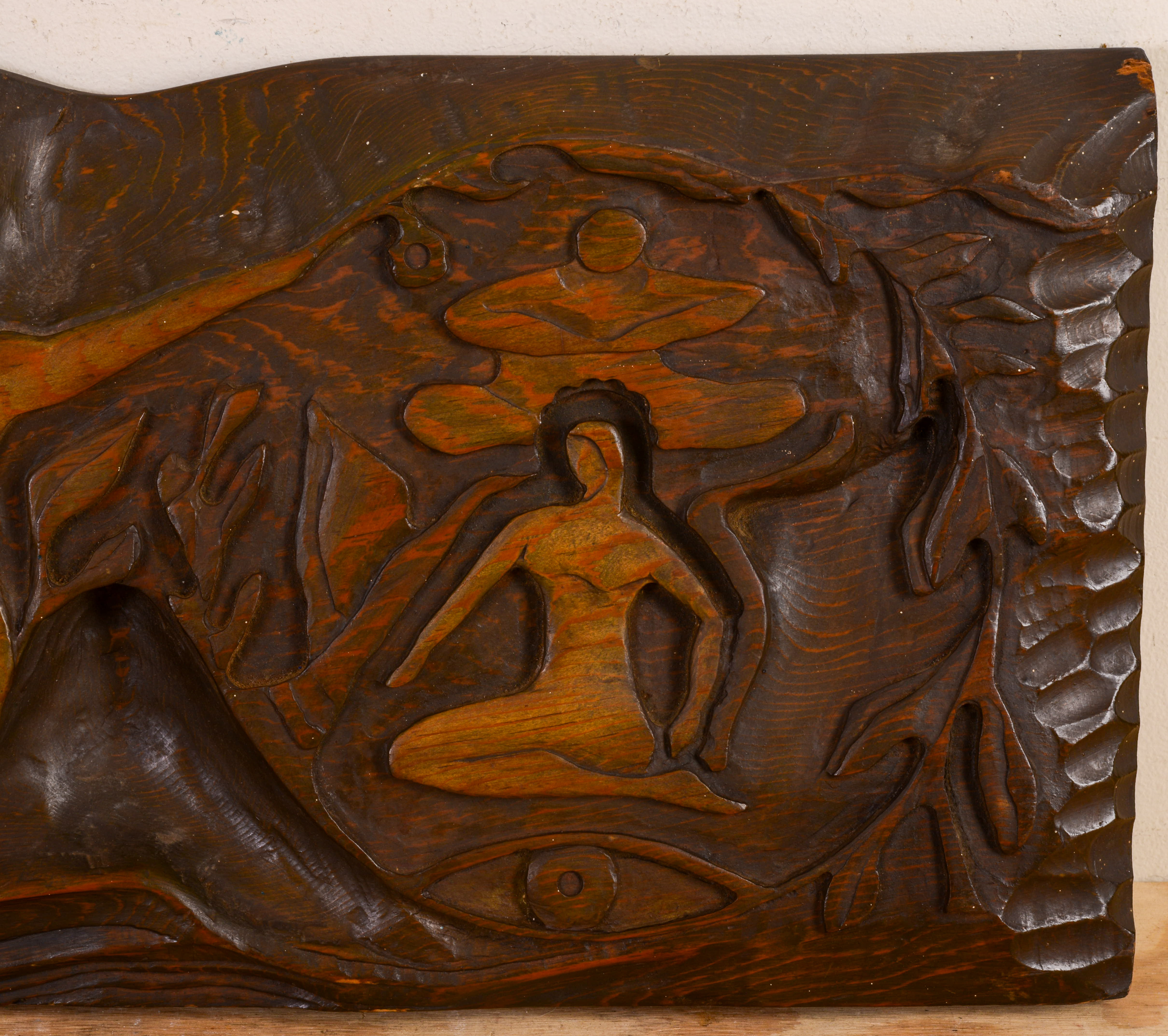 FOLK ART WOOD CARVING WITH ADAM & EVE.