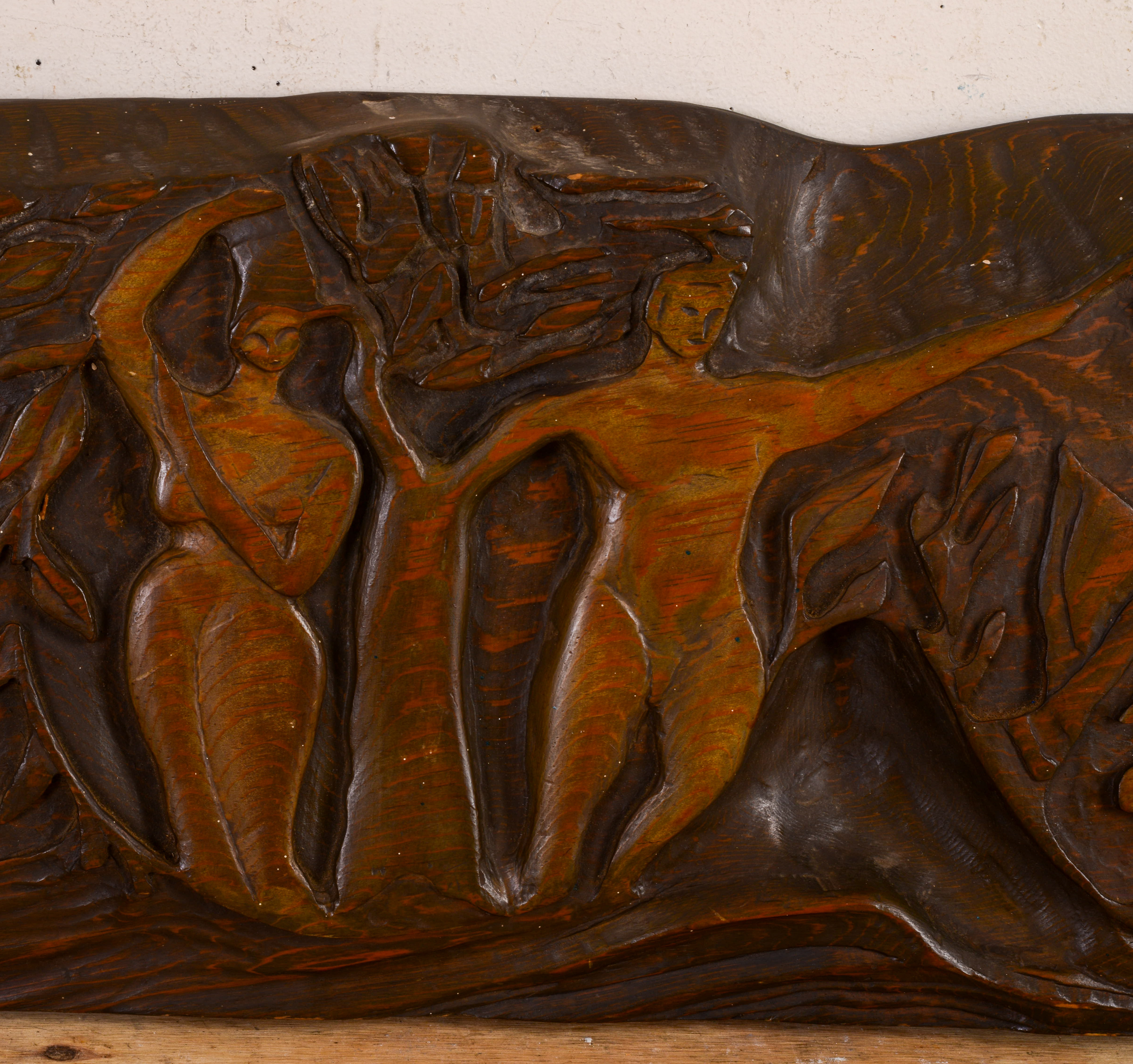 FOLK ART WOOD CARVING WITH ADAM & EVE.