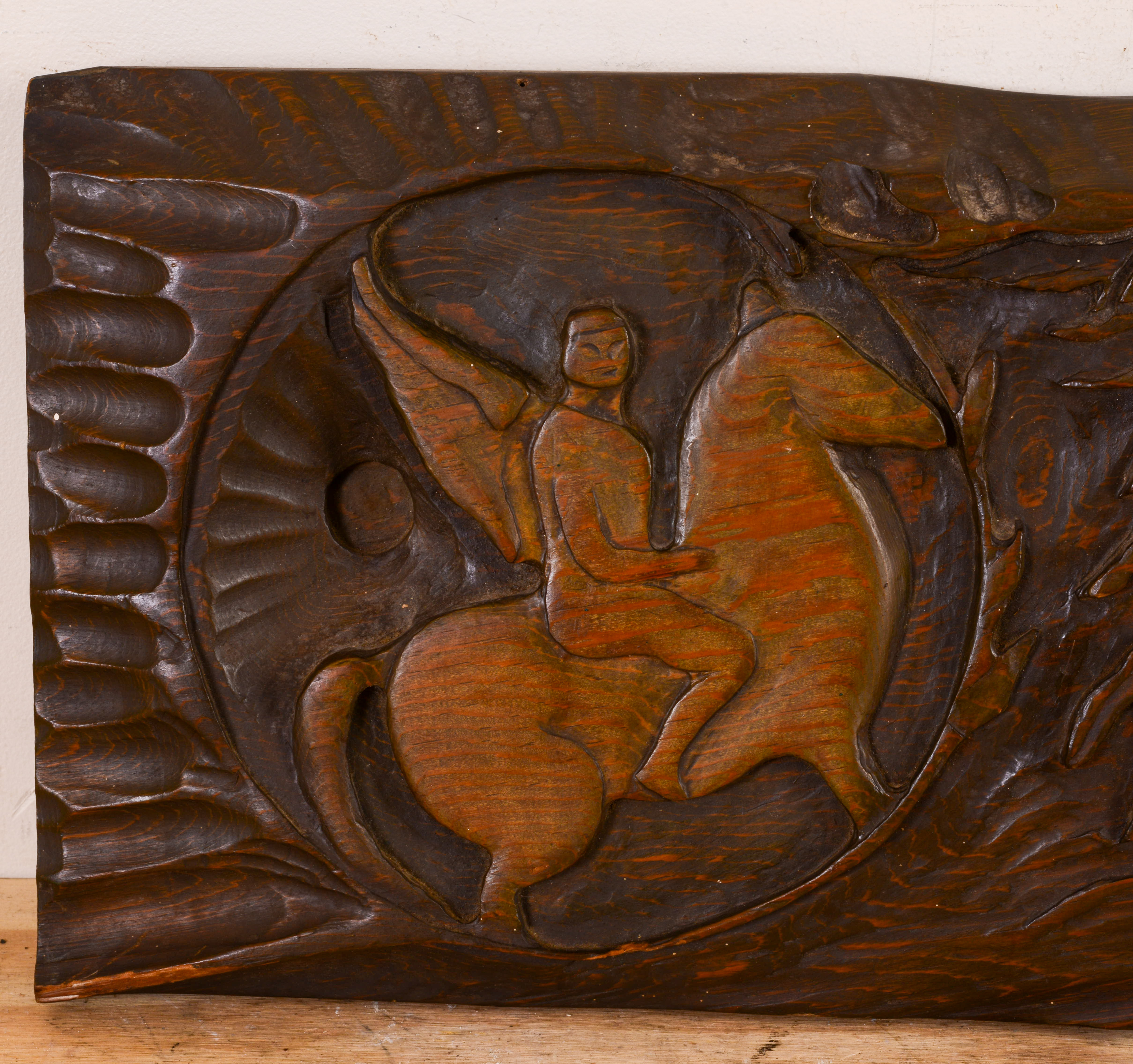 FOLK ART WOOD CARVING WITH ADAM & EVE.