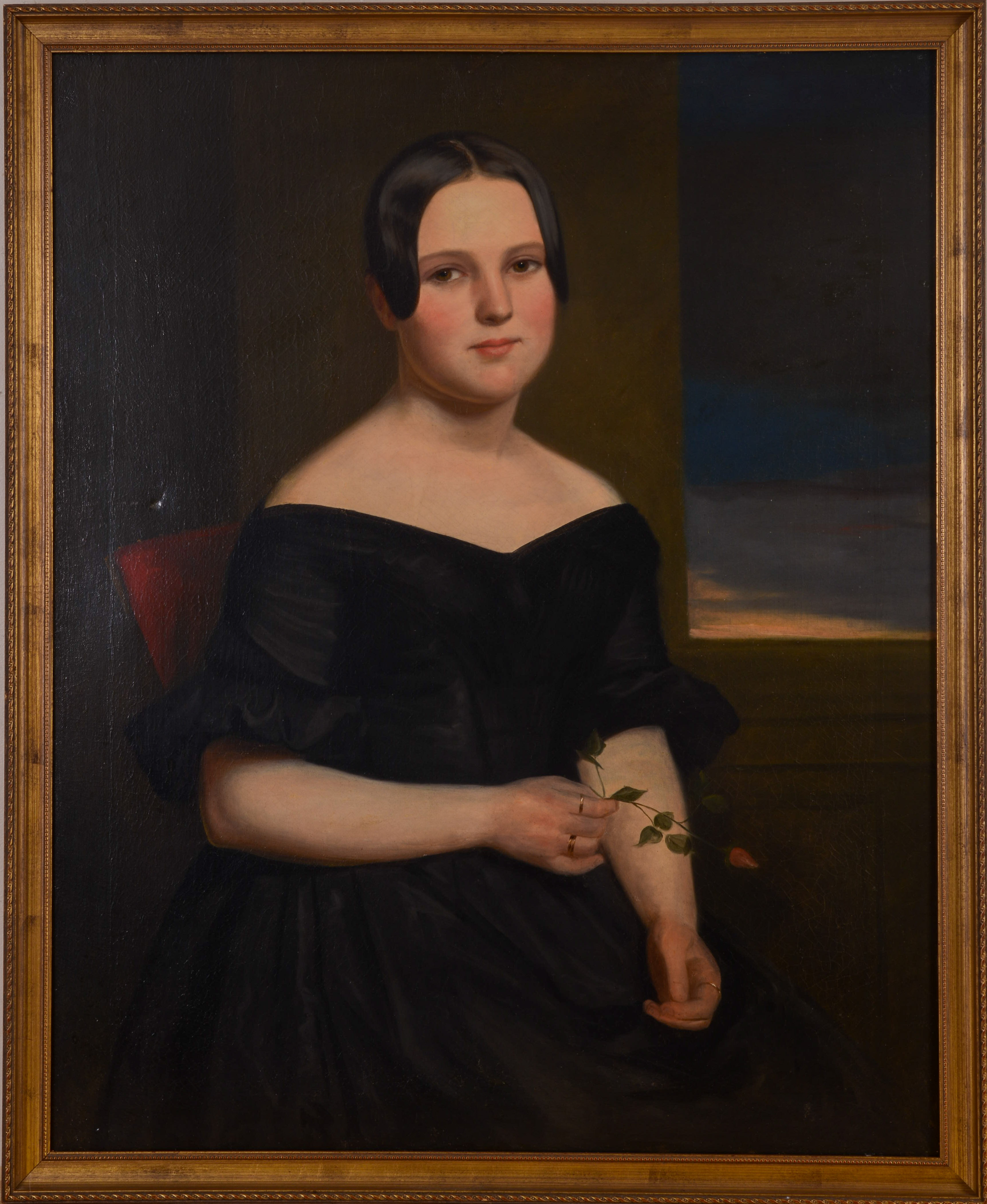 19TH CENTURY AMERICAN SCHOOL FOLK ART PORTRAIT OF A WOMAN.
