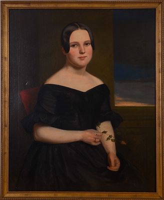 19TH CENTURY AMERICAN SCHOOL FOLK ART PORTRAIT OF A WOMAN. Oil on canvas. Sight 36 x 29 inches. 