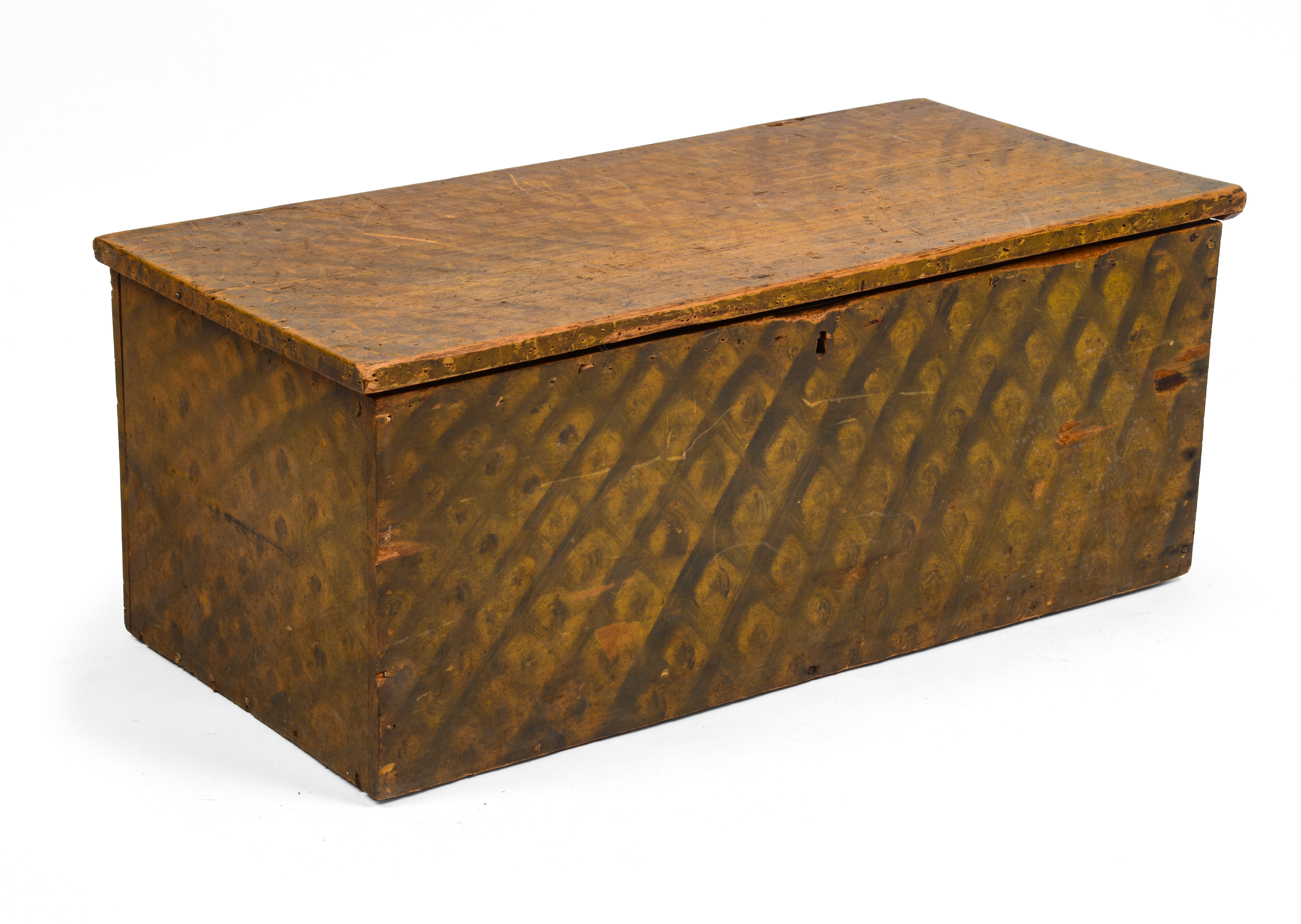 19TH CENTURY NEW ENGLAND PINE PAINT DECORATED BOX.