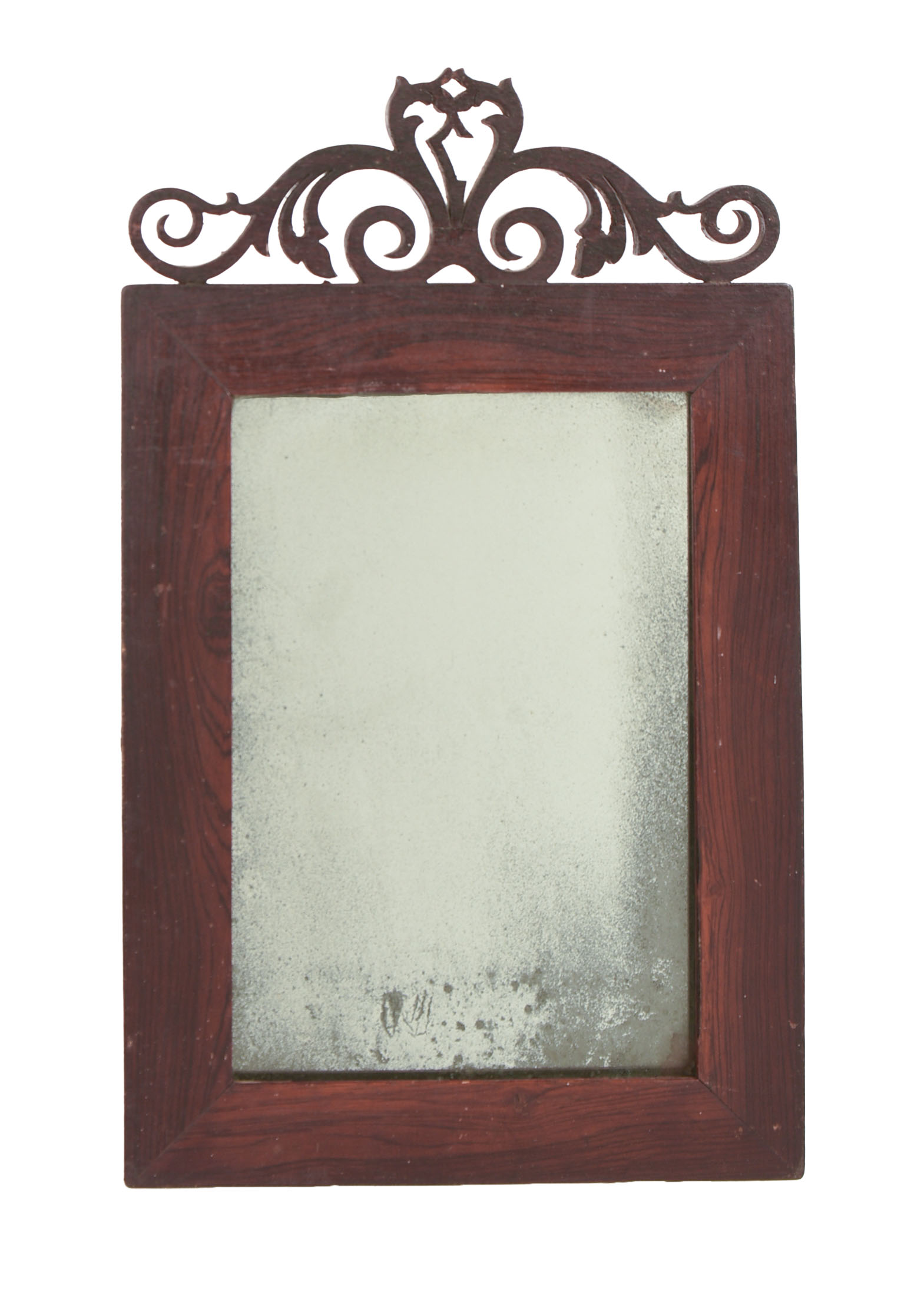 SMALL MIRROR WITH CARVED FRETWORK.