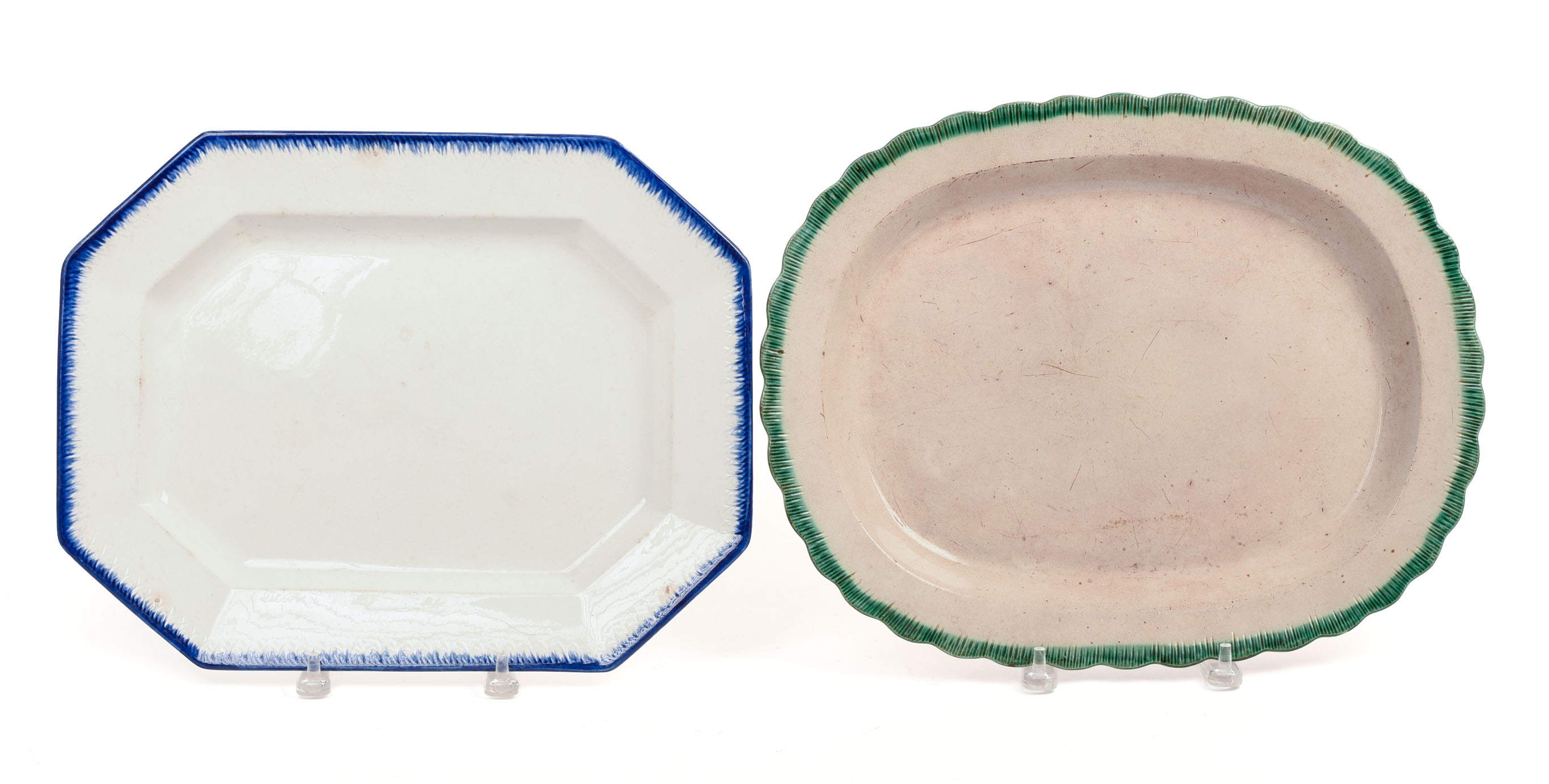 TWO ENGLISH LEEDS PEARLWARE PLATTERS.