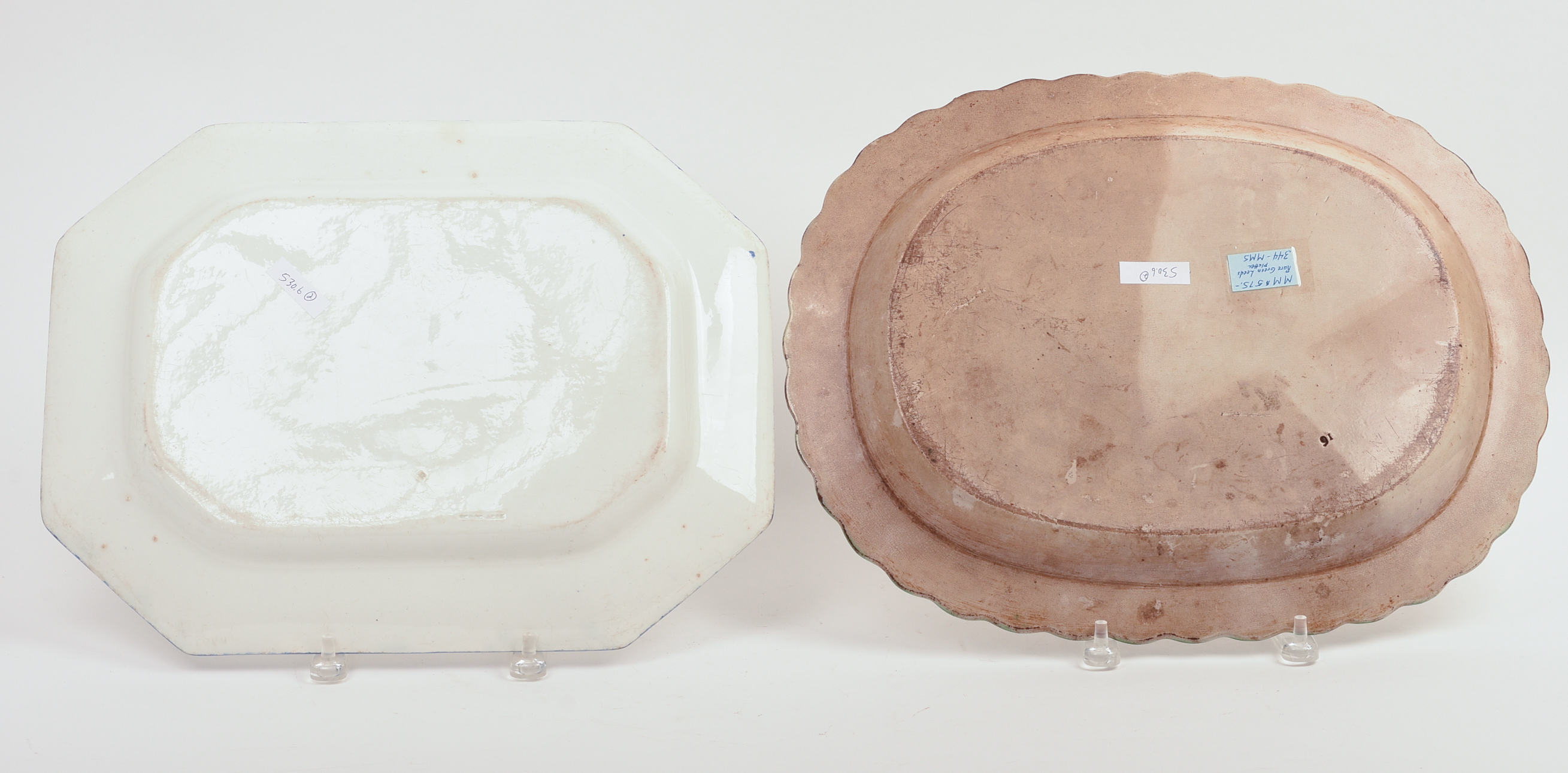TWO ENGLISH LEEDS PEARLWARE PLATTERS.