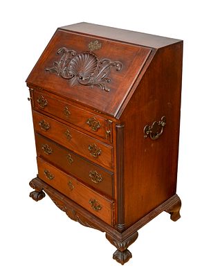 DIMINUTIVE CHIPPENDALE STYLE SLANT FRONT DESK. Height 40 inches, width 28 inches, depth 18 