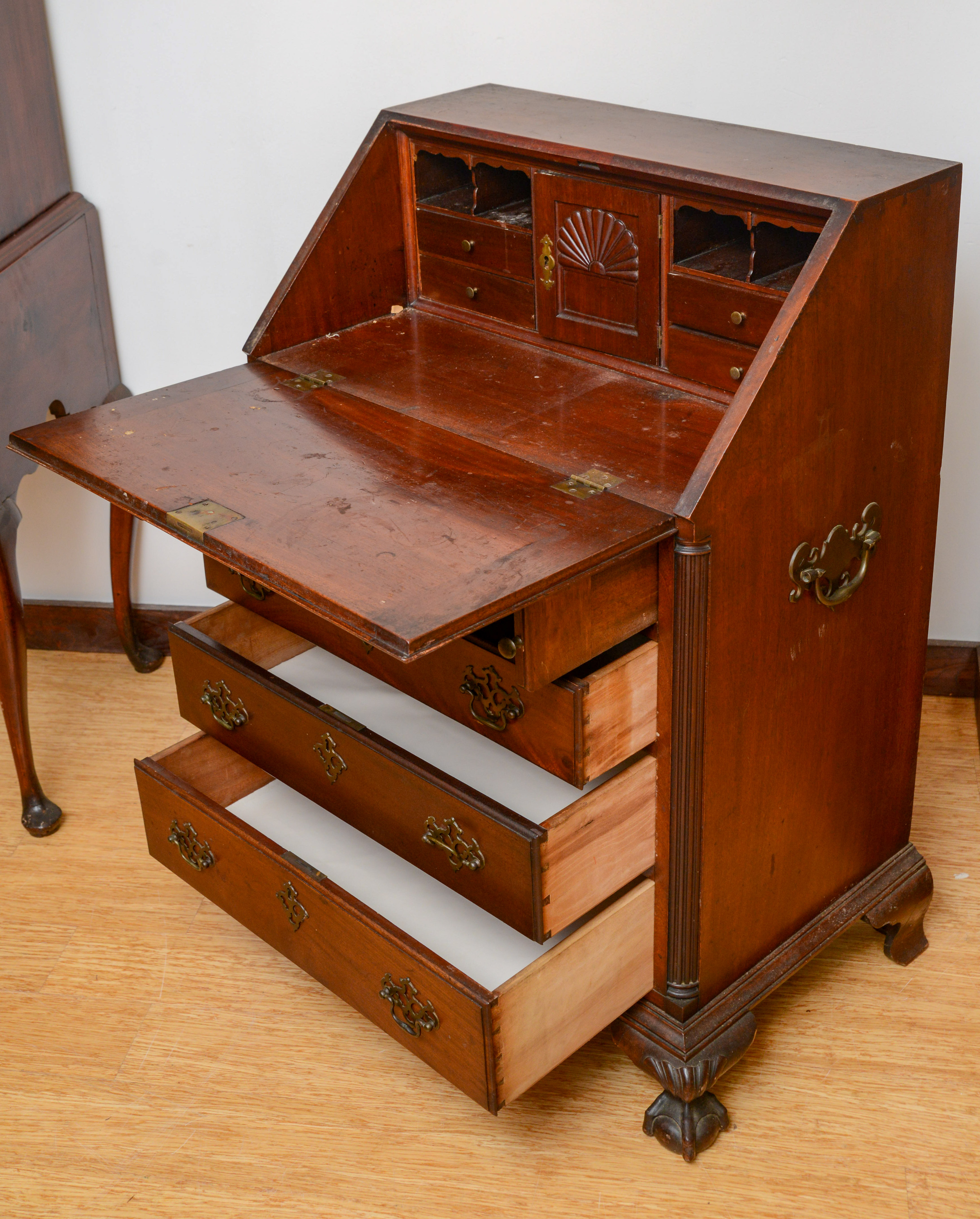 DIMINUTIVE CHIPPENDALE STYLE SLANT FRONT DESK.