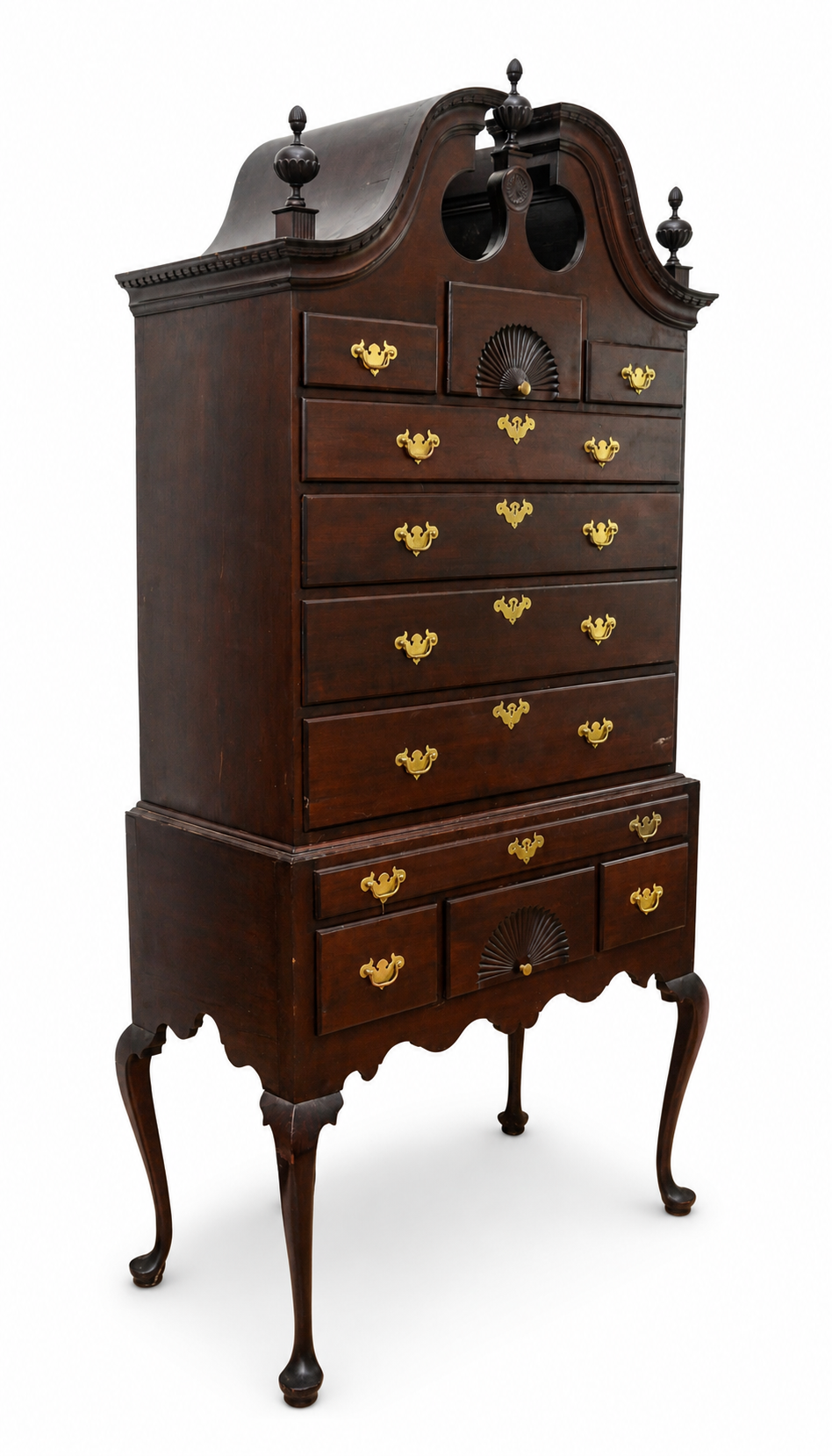 QUEEN ANNE STYLE BONNET TOP HIGHBOY.
