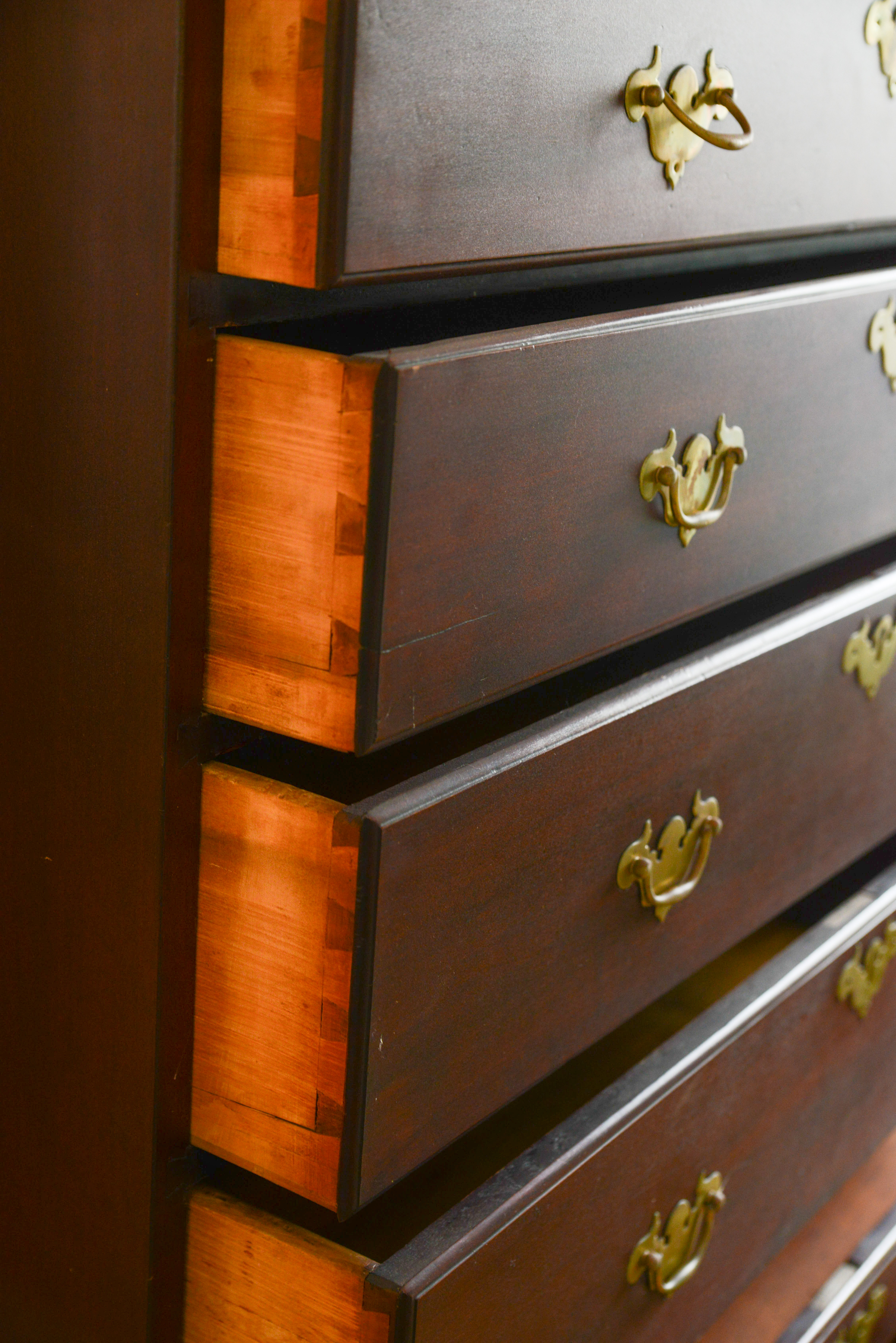 QUEEN ANNE STYLE BONNET TOP HIGHBOY.