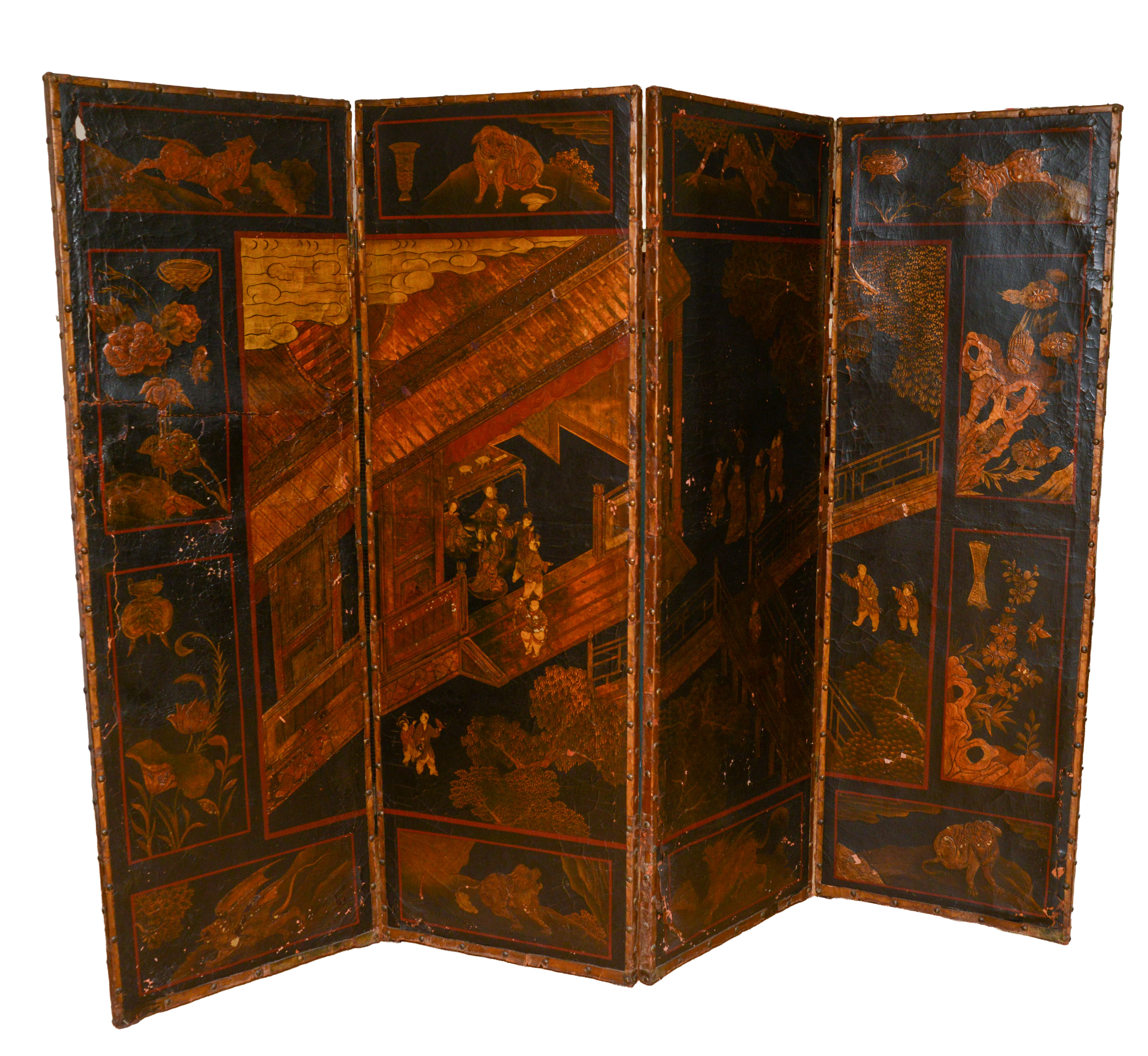 ANTIQUE CHINESE PAINTED SCREEN.