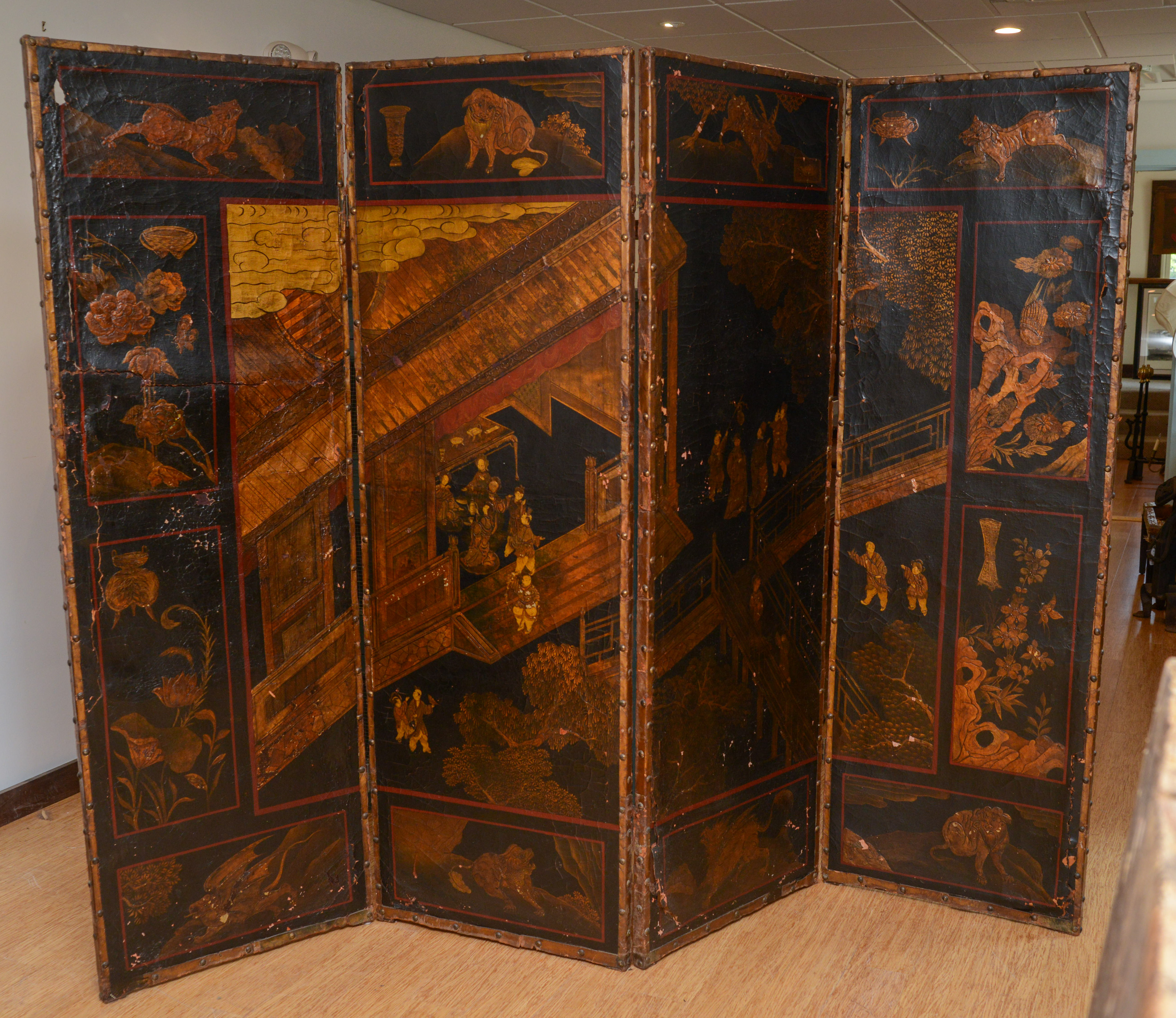 ANTIQUE CHINESE PAINTED SCREEN.