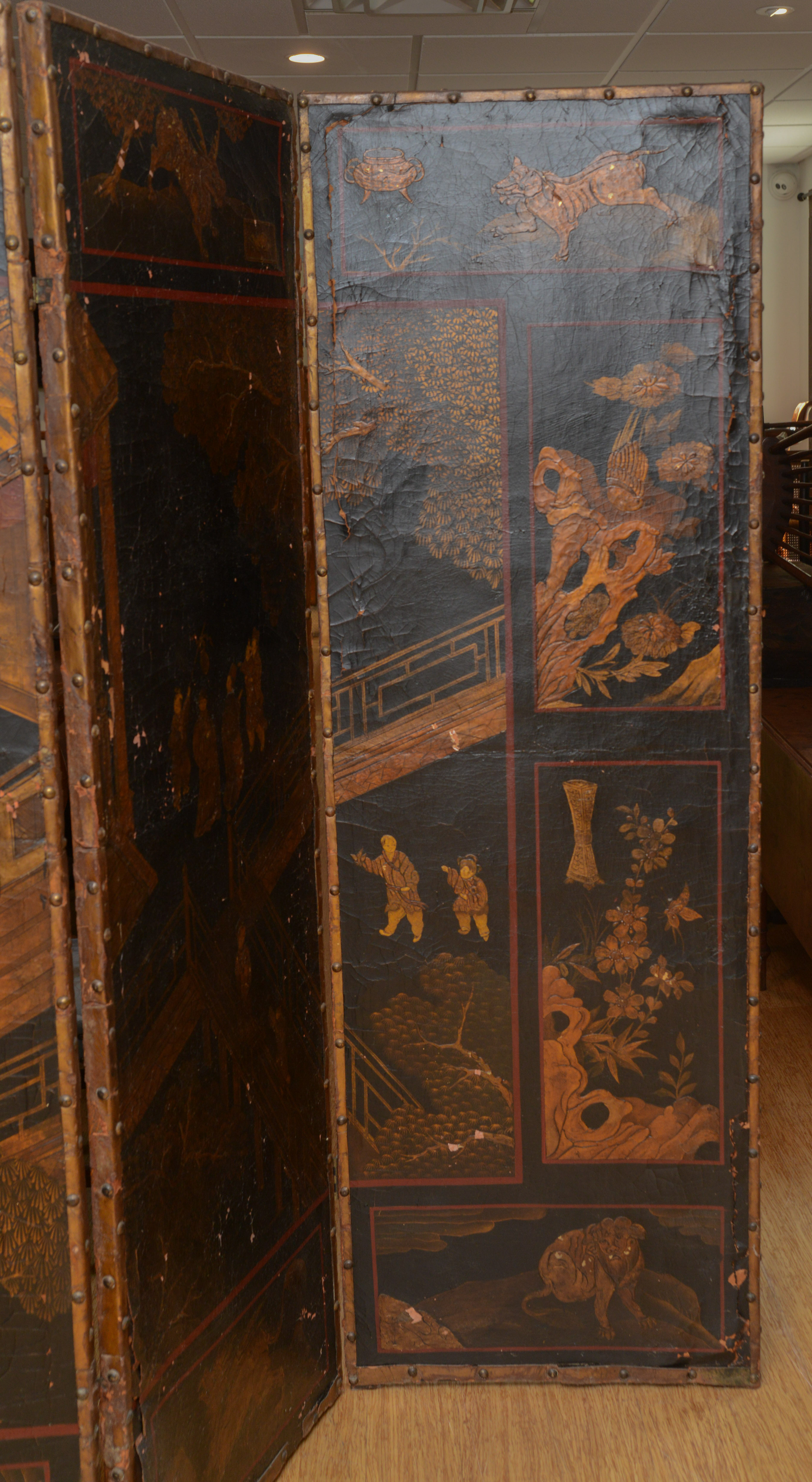 ANTIQUE CHINESE PAINTED SCREEN.