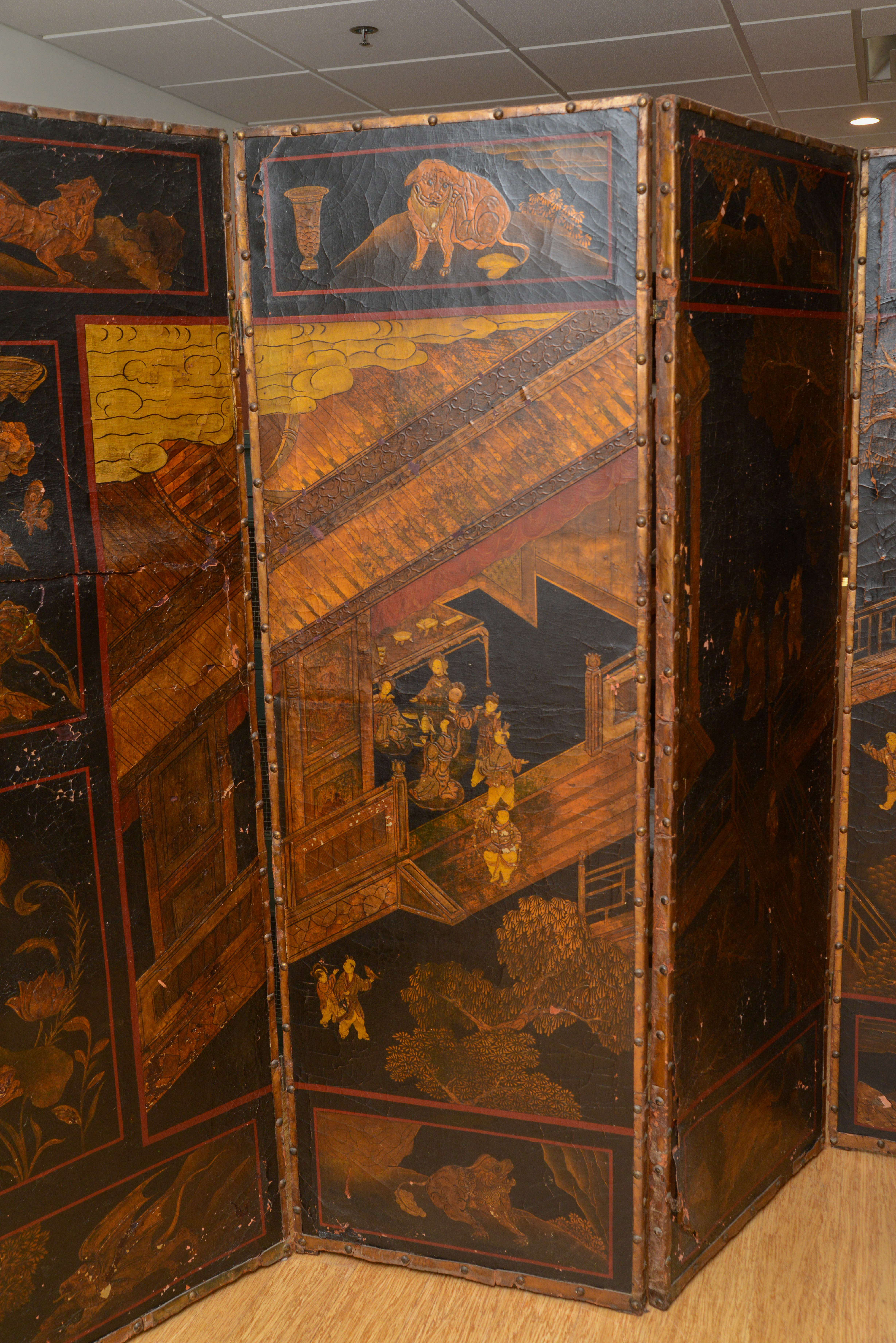 ANTIQUE CHINESE PAINTED SCREEN.