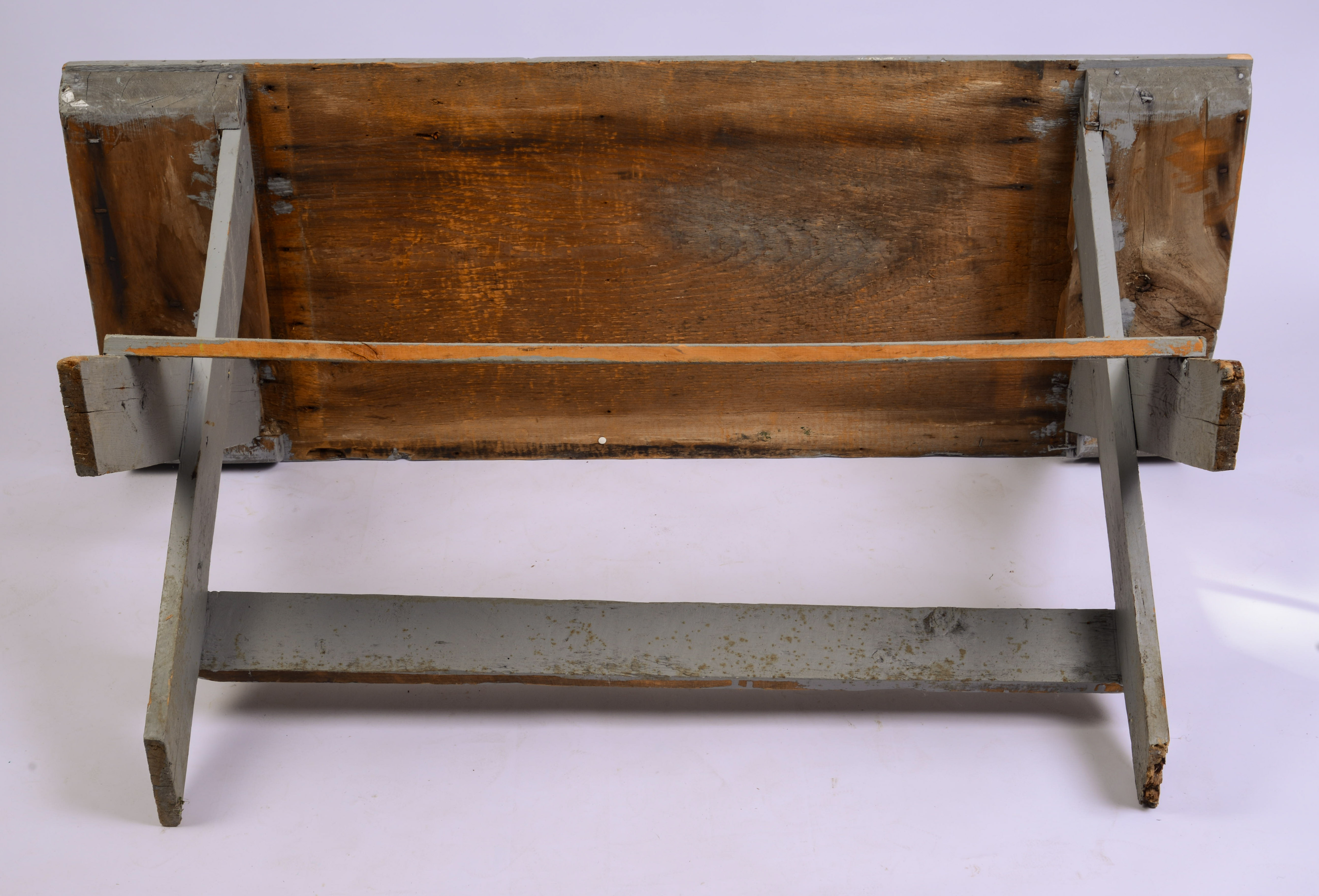 PINE TRESTLE TABLE IN BLUE PAINT.