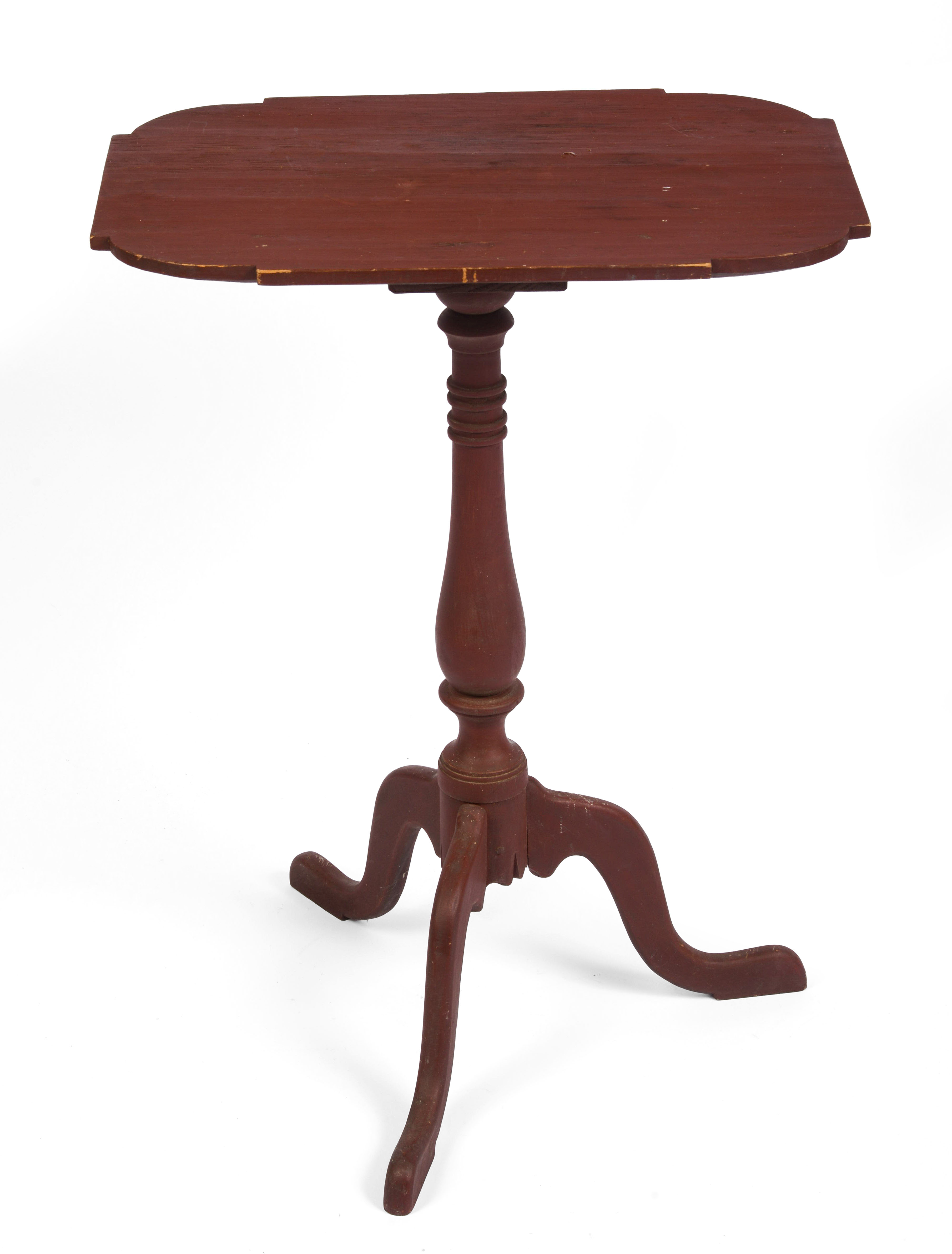 NEW ENGLAND CANDLE STAND IN RED PAINT.