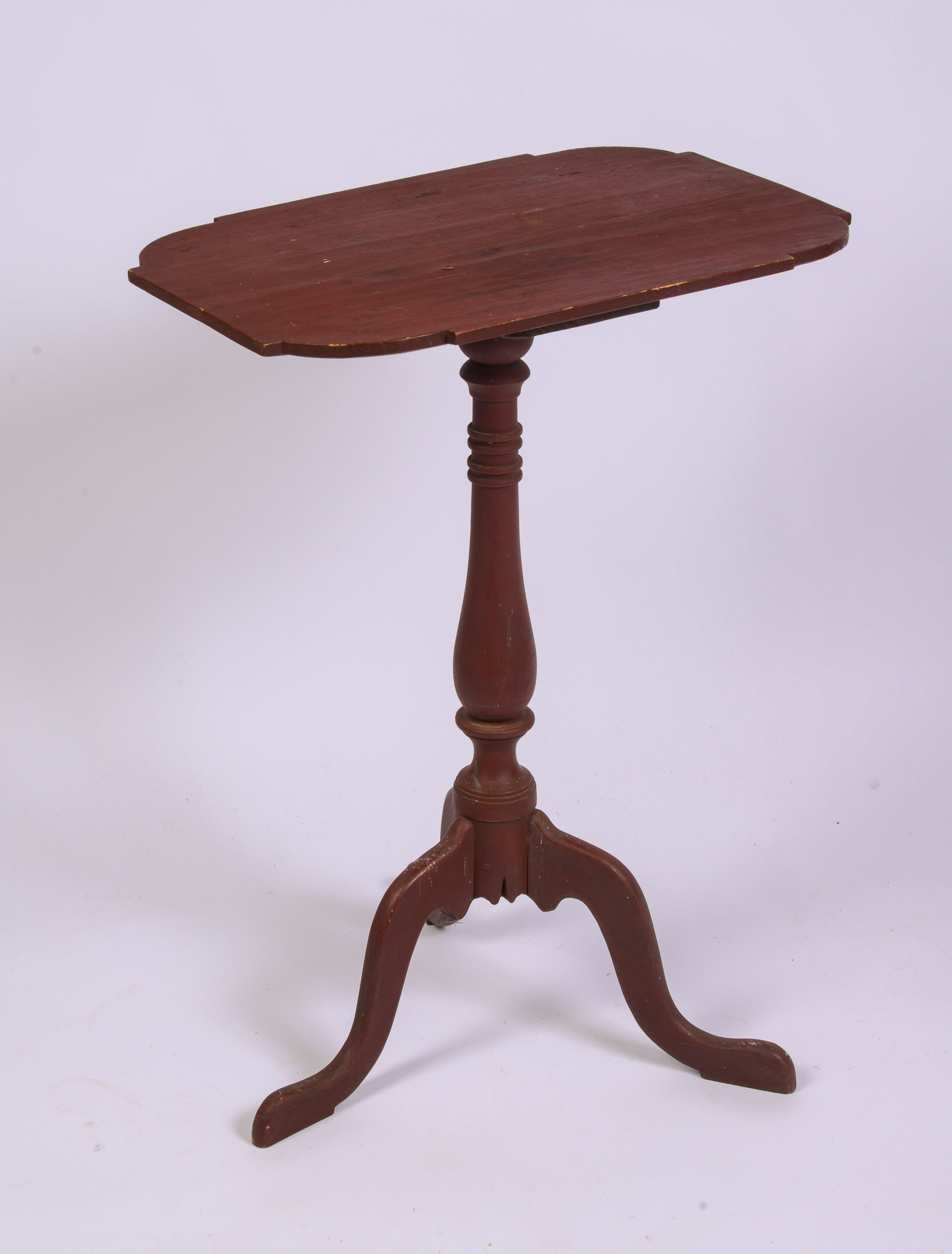 NEW ENGLAND CANDLE STAND IN RED PAINT.