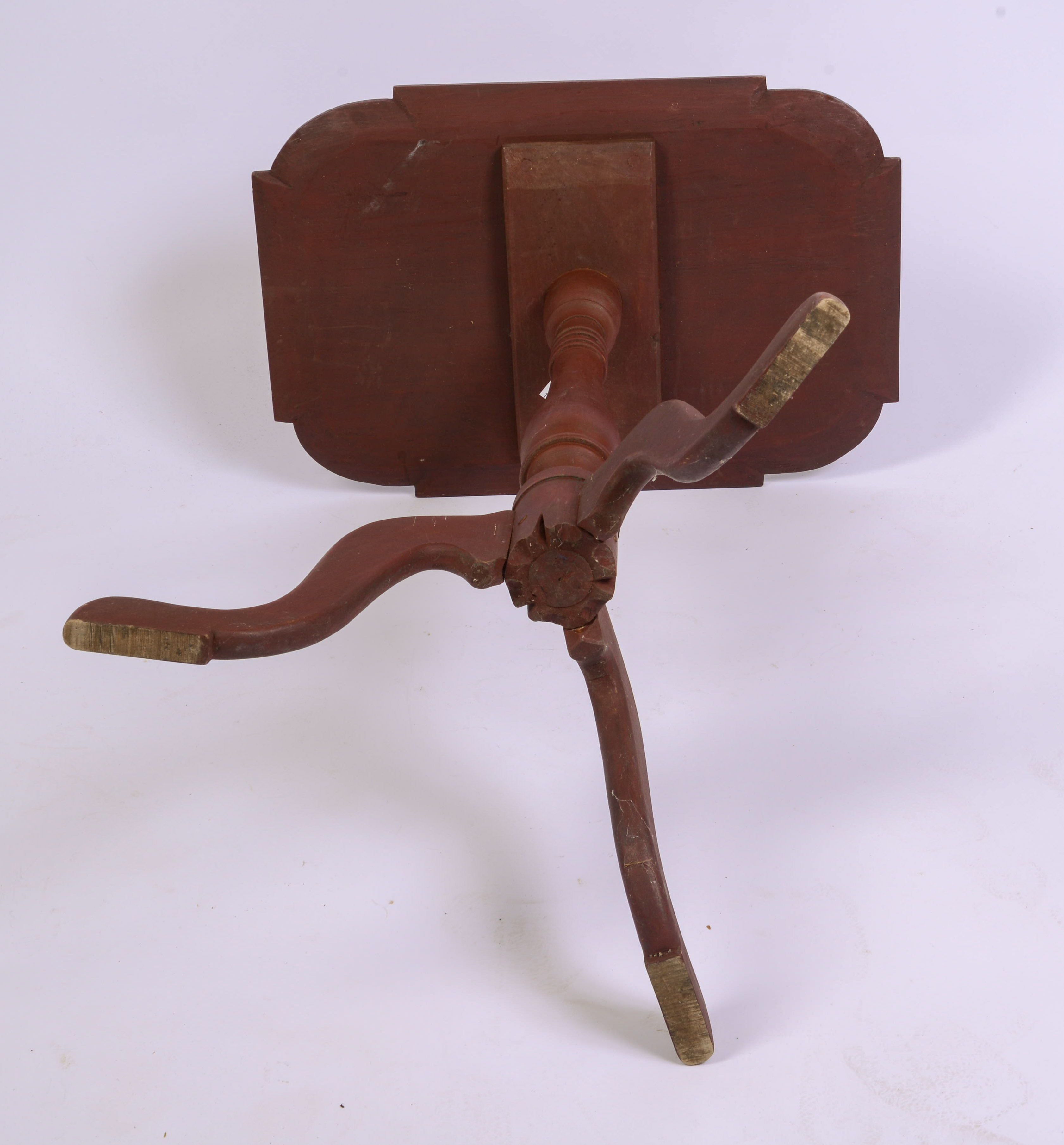 NEW ENGLAND CANDLE STAND IN RED PAINT.