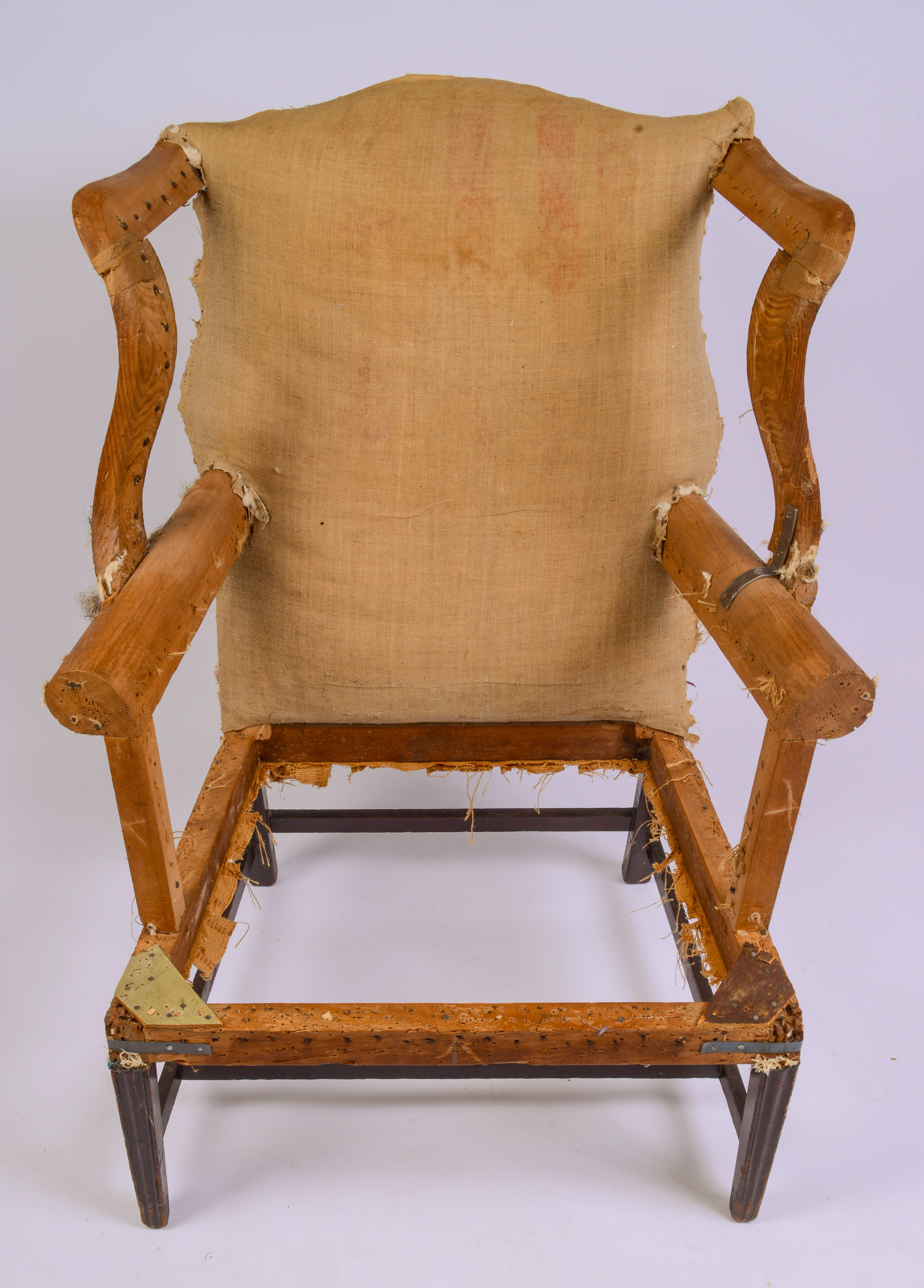 HEPPLEWHITE LOLLING CHAIR FRAME, CIRCA 1800.