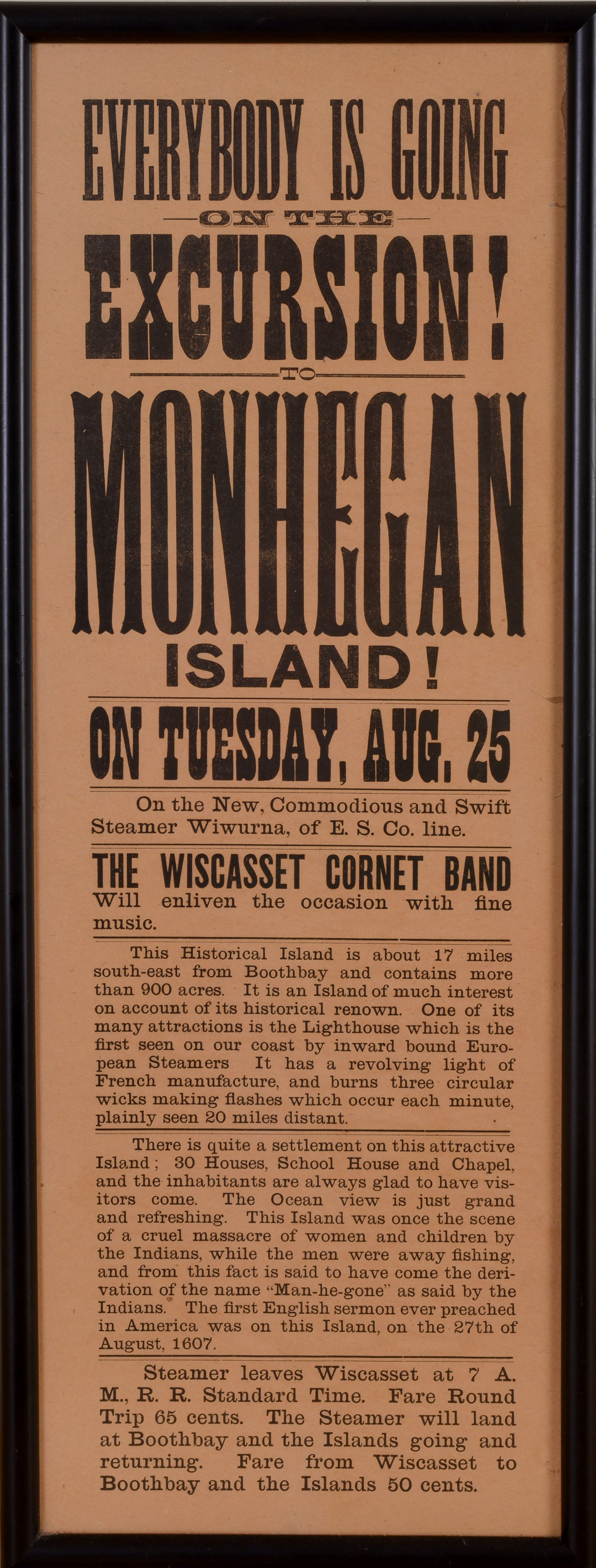 MONHEGAN ISLAND EXCURSION BROADSIDE.