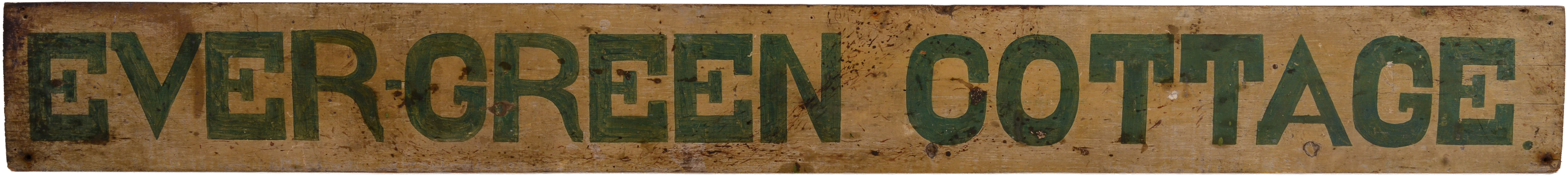 HAND PAINTED EVERGREEN COTTAGE SIGN.