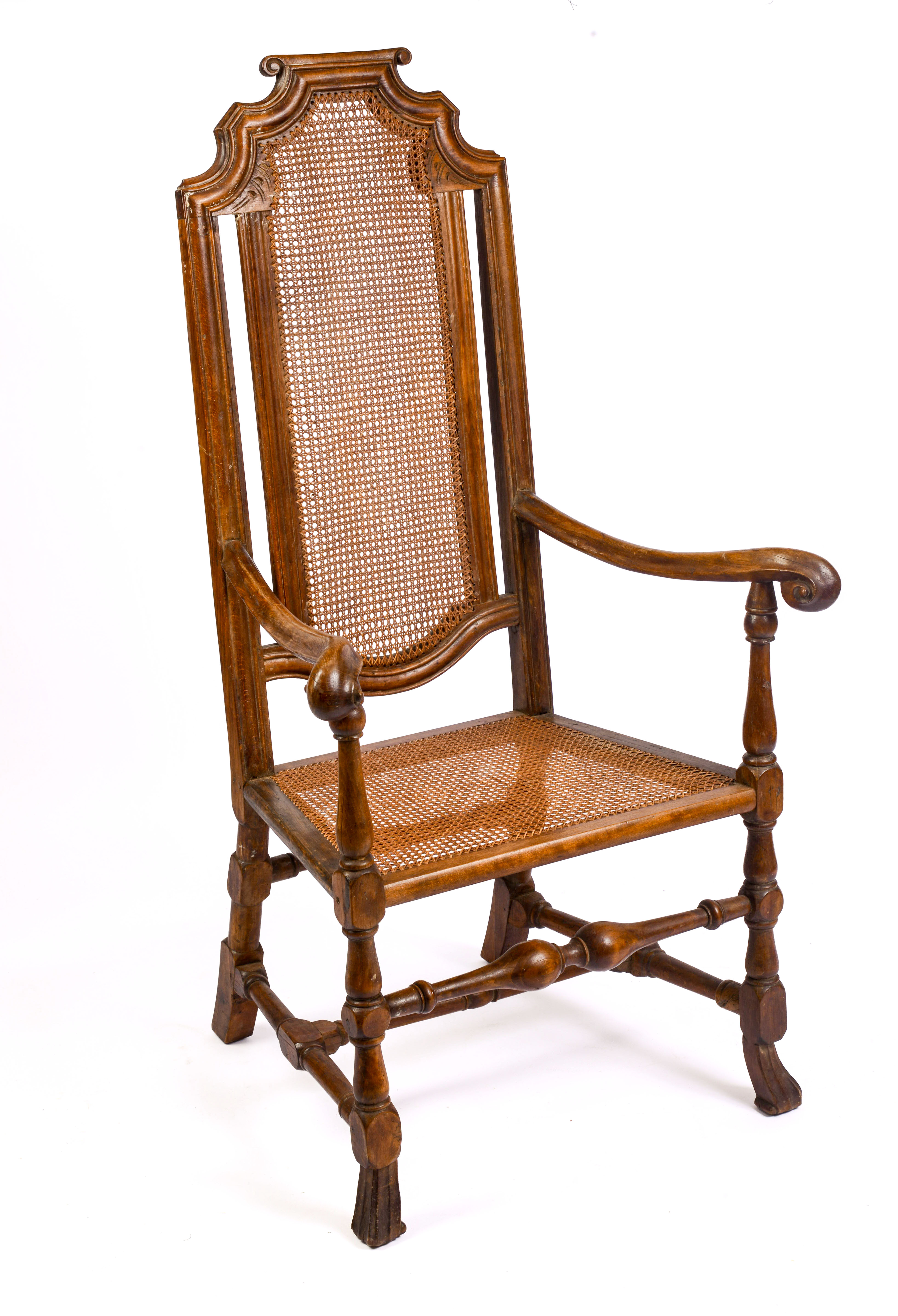 18TH CENTURY NEW ENGLAND SPANISH FOOT ARMCHAIR.