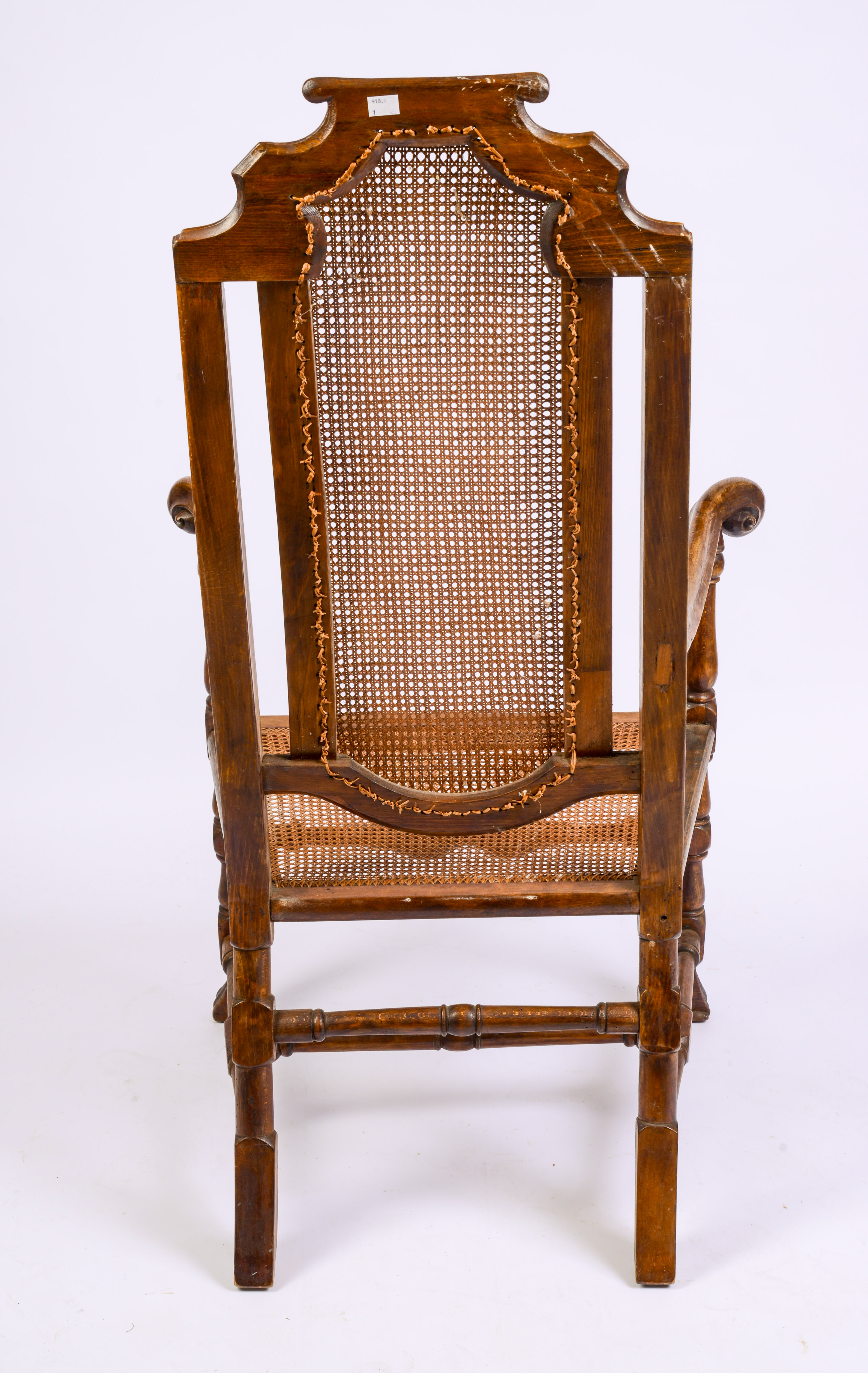 18TH CENTURY NEW ENGLAND SPANISH FOOT ARMCHAIR.