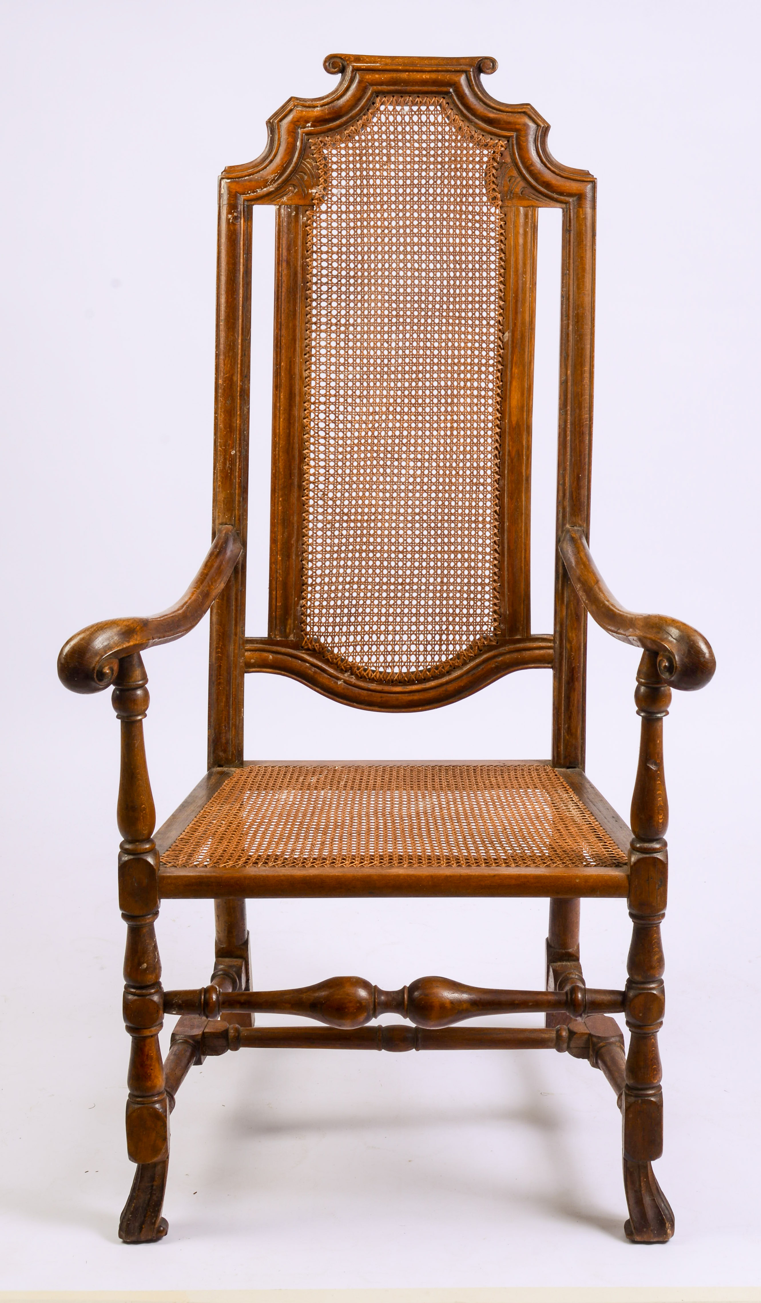 18TH CENTURY NEW ENGLAND SPANISH FOOT ARMCHAIR.