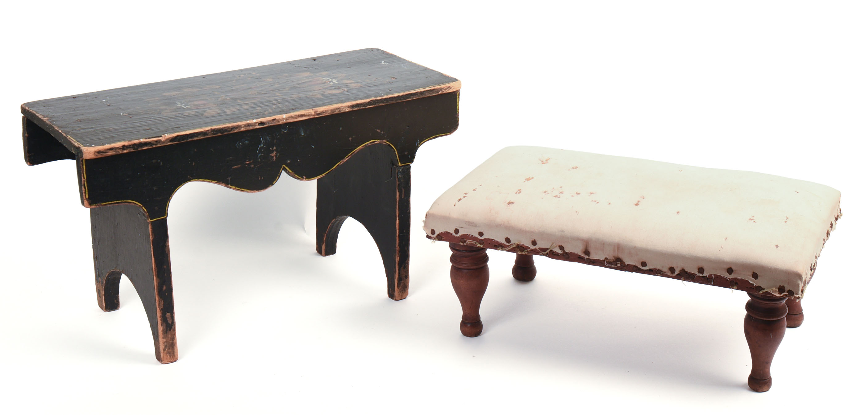 TWO ANTIQUE FOOTSTOOLS.