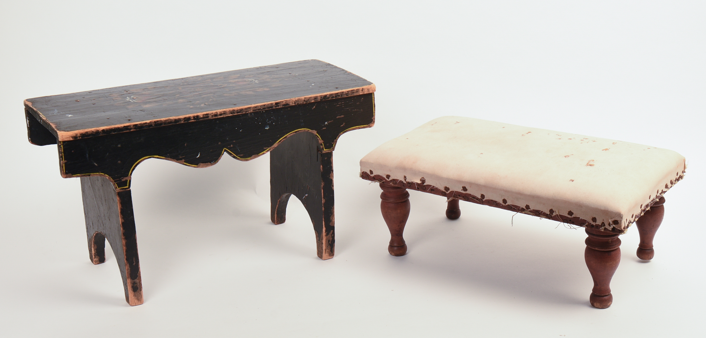 TWO ANTIQUE FOOTSTOOLS.
