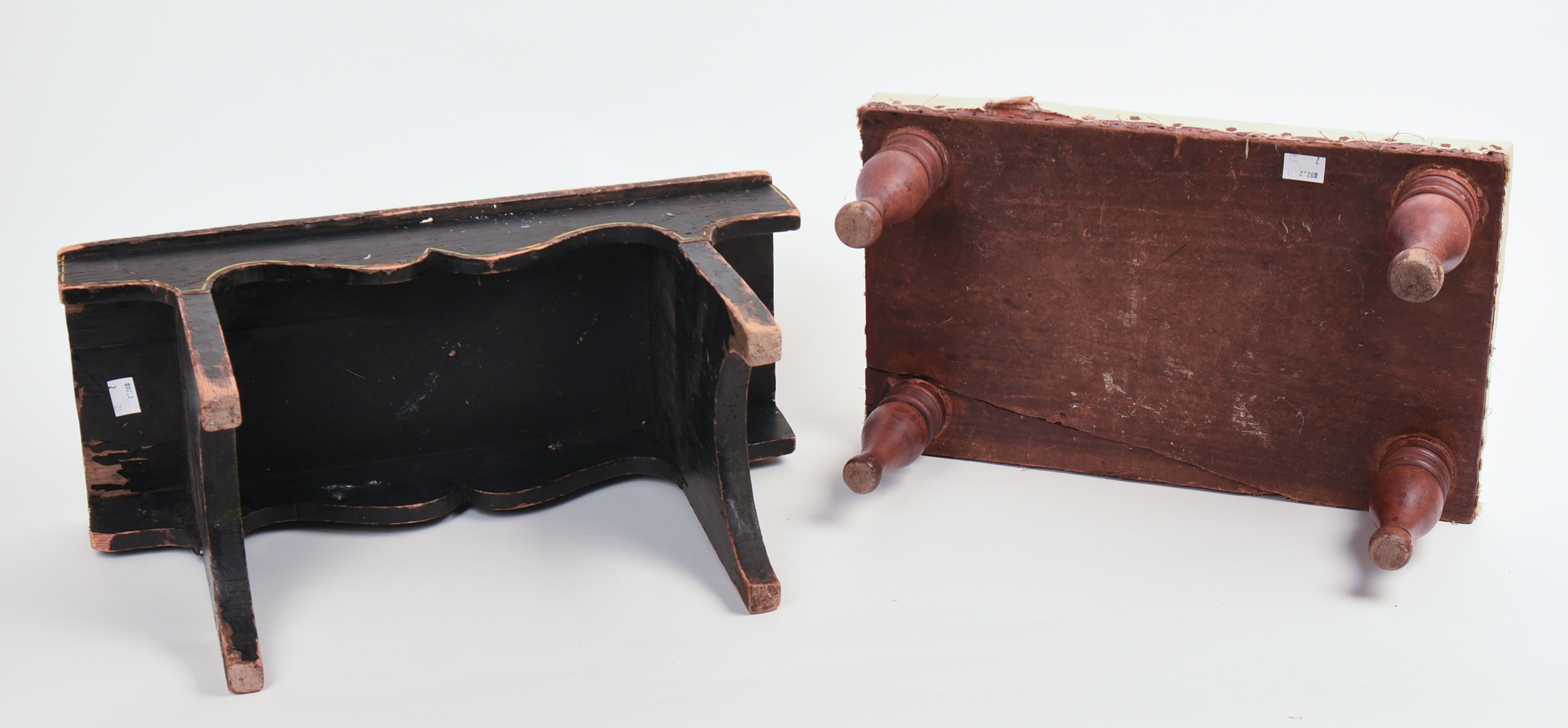 TWO ANTIQUE FOOTSTOOLS.
