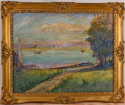 DAVID ROSENTHAL (1976-1949). CROOKED LAKE. Large and significant work by noted Cincinnati 