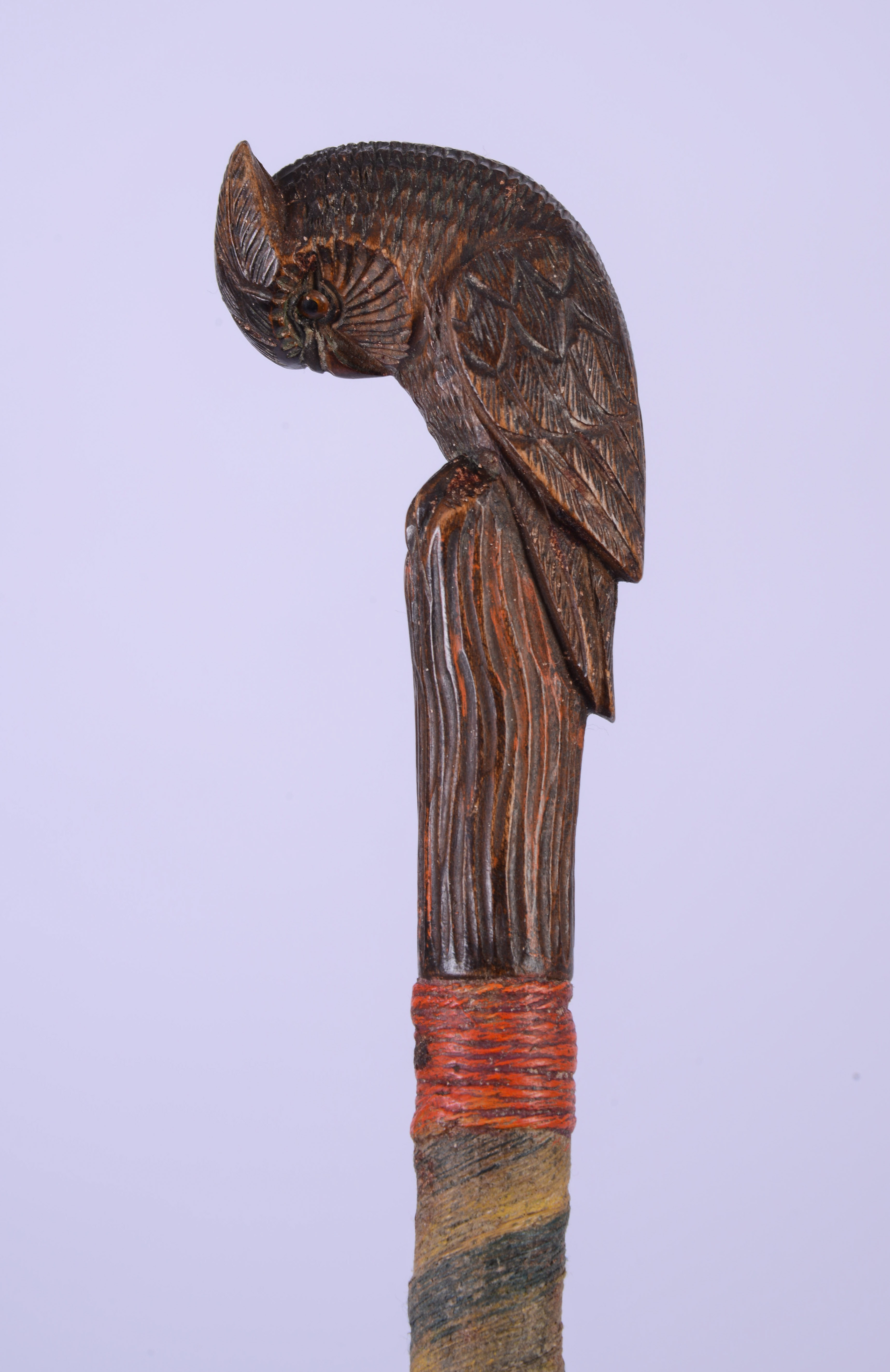 19TH CENTURY SAILOR-MADE CANE WITH OWL HANDLE.