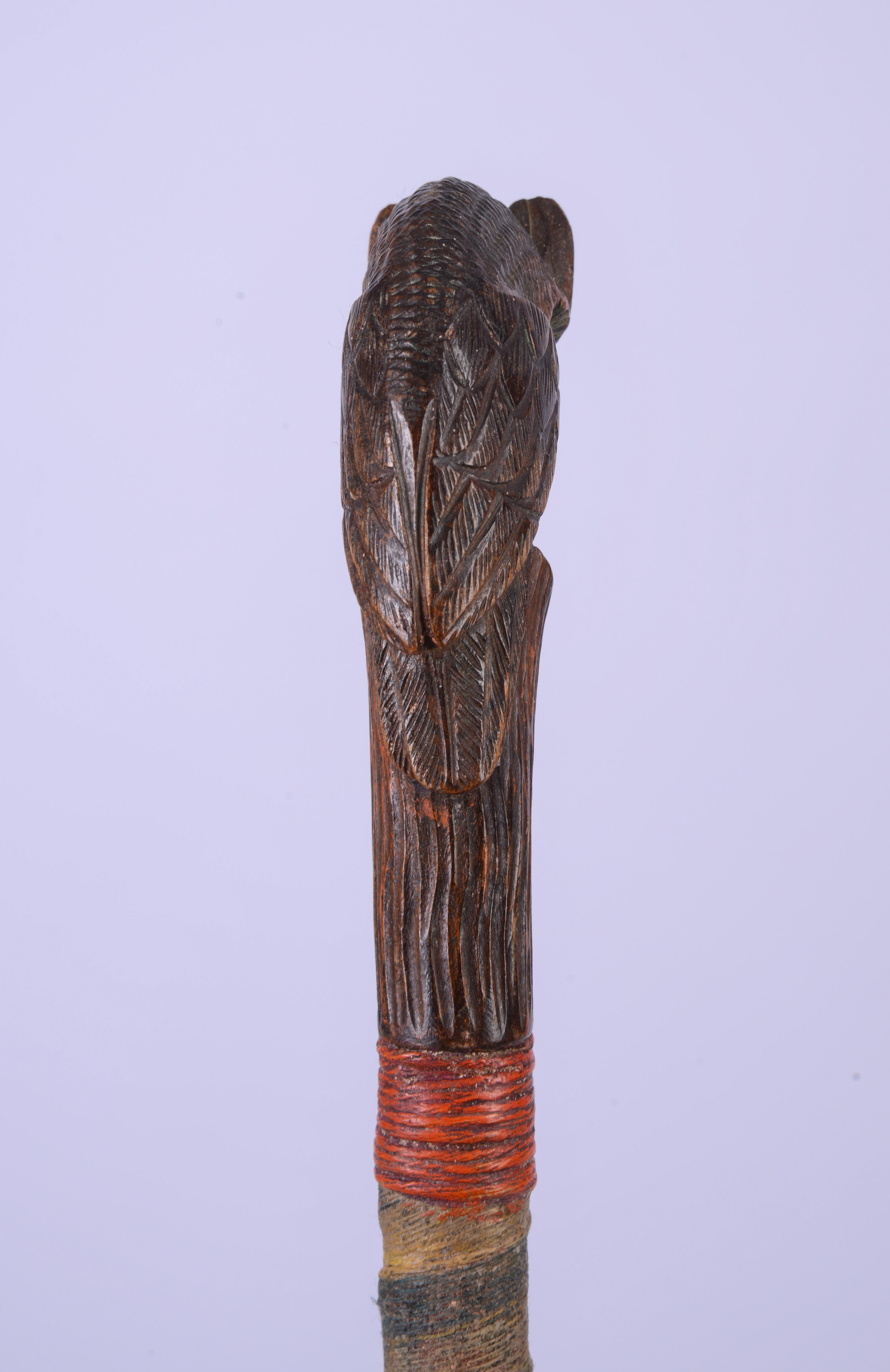 19TH CENTURY SAILOR-MADE CANE WITH OWL HANDLE.