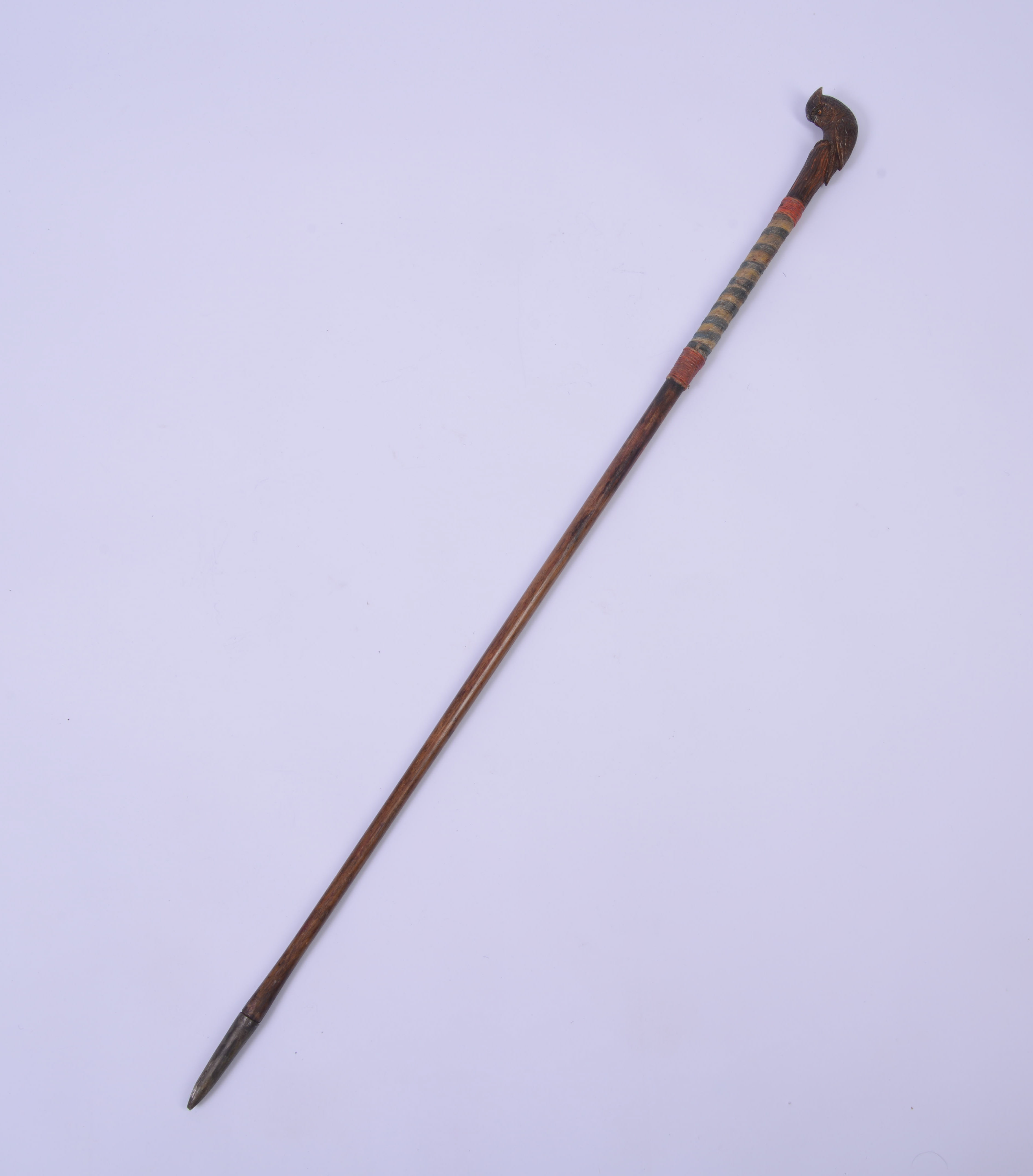 19TH CENTURY SAILOR-MADE CANE WITH OWL HANDLE.