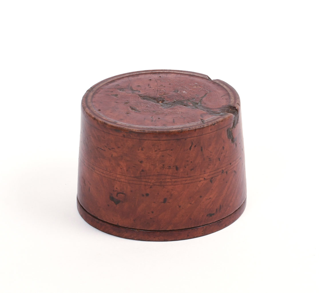 TURNED BURL WOOD TREENWARE BOX.