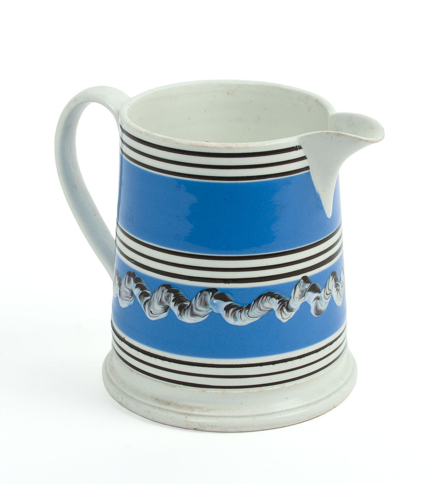 ENGLISH MOCHAWARE BLUE-BANDED PITCHER.