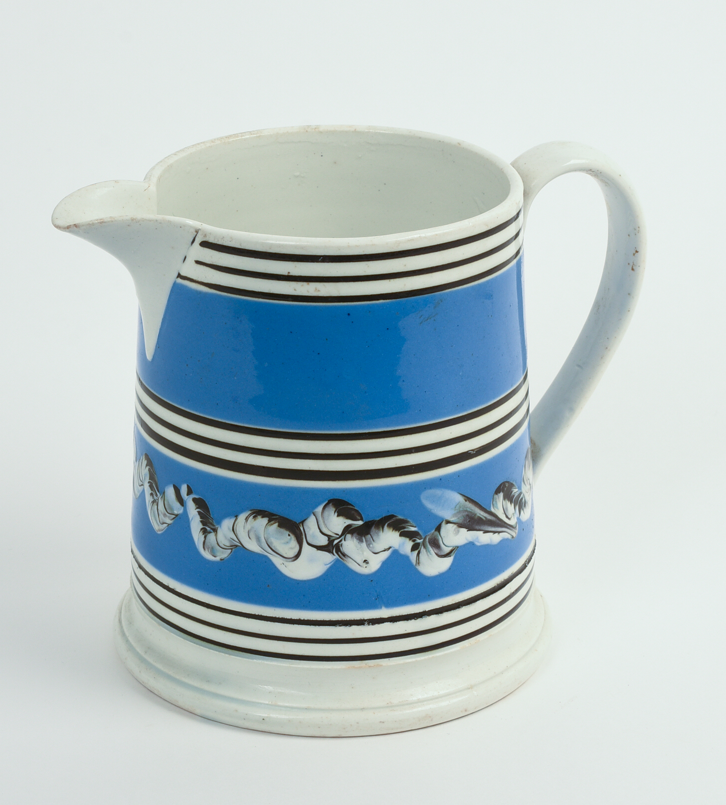 ENGLISH MOCHAWARE BLUE-BANDED PITCHER.
