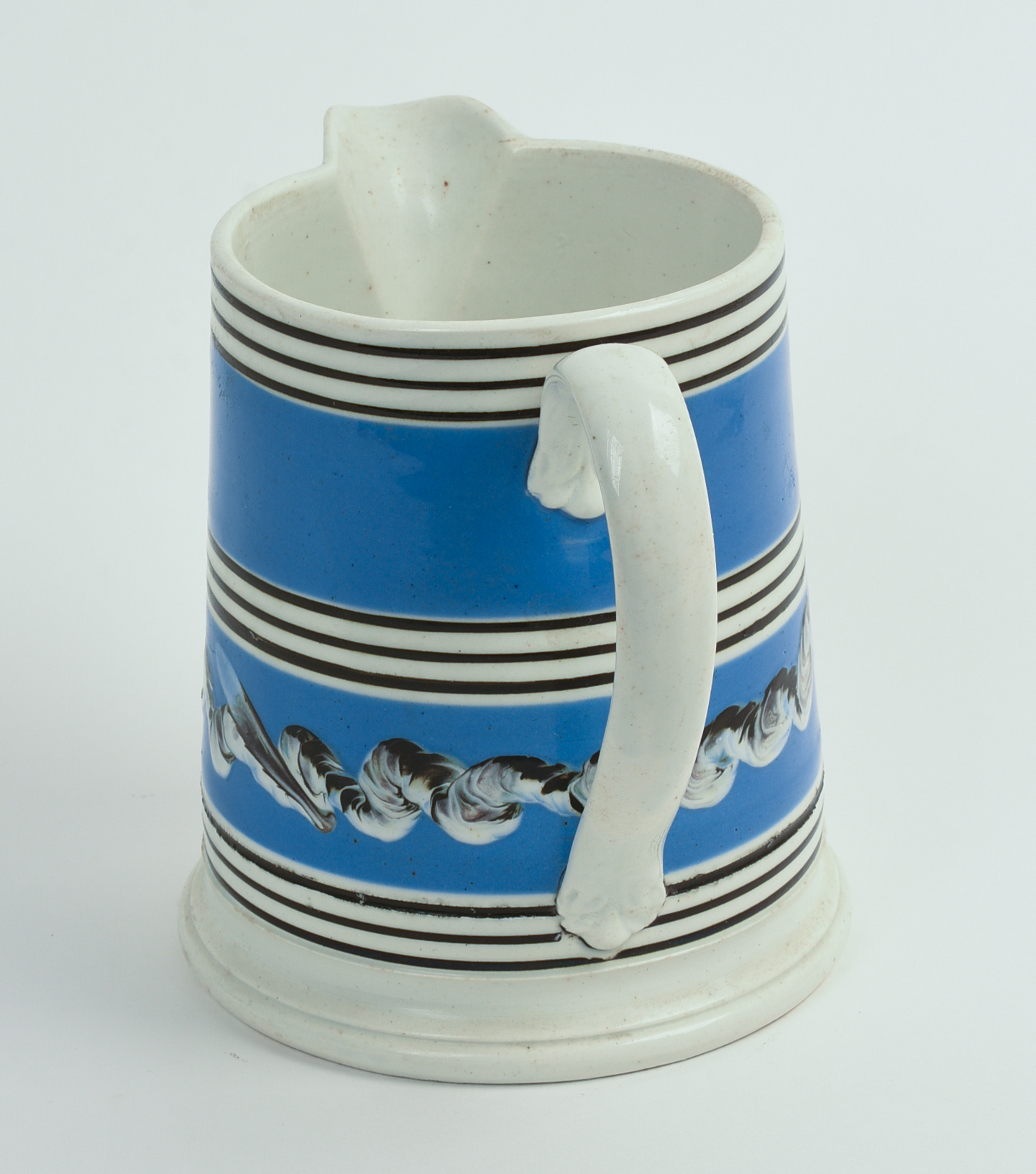 ENGLISH MOCHAWARE BLUE-BANDED PITCHER.