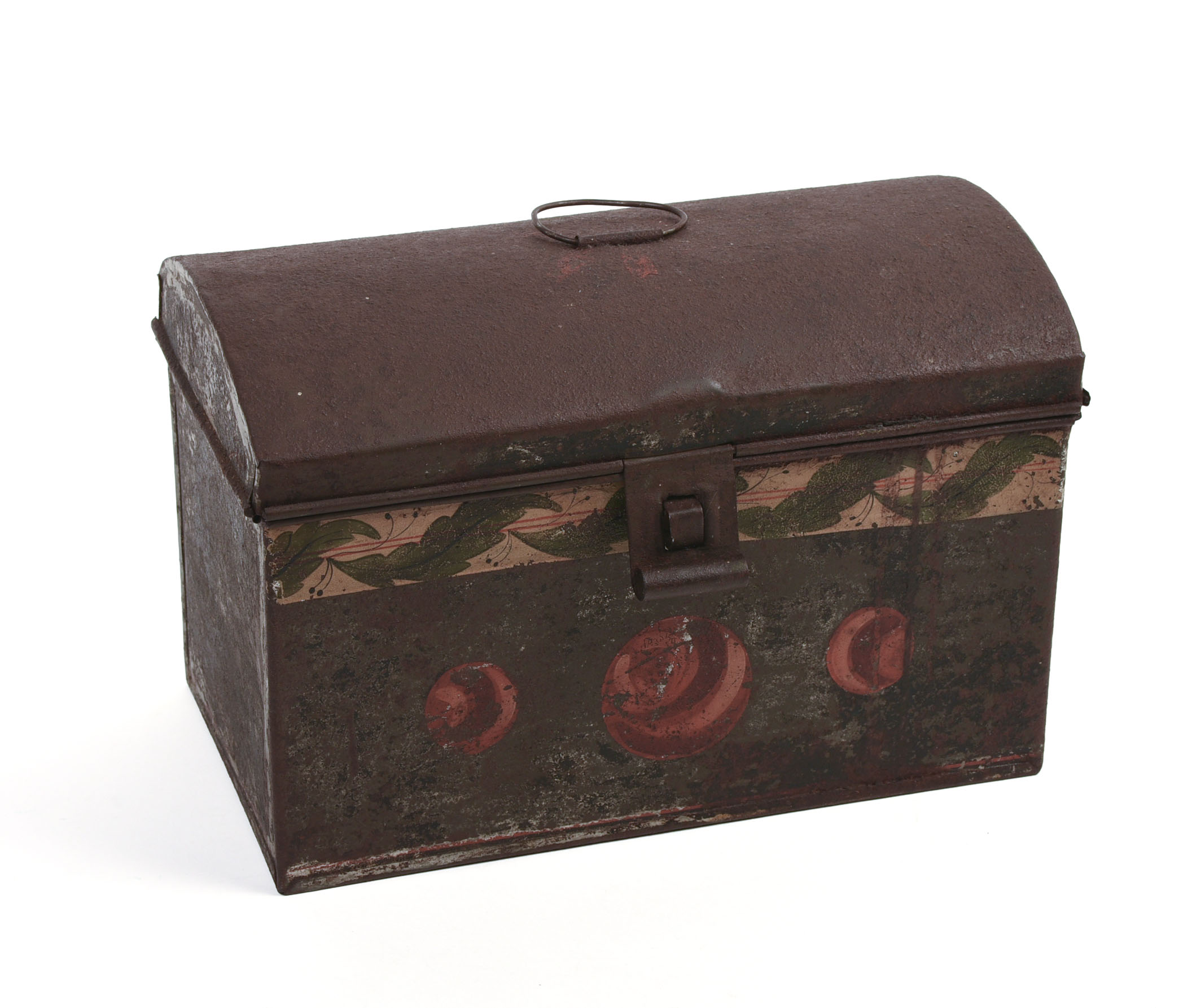19TH CENTURY AMERICAN-PAINTED TINWARE DOME TOP BOX.