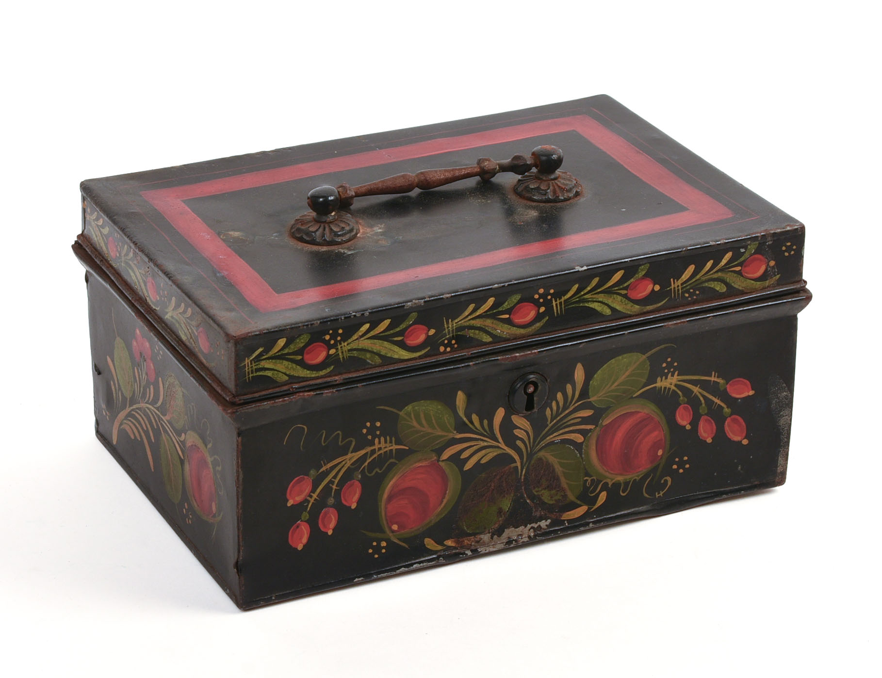 20TH CENTURY PAINT-DECORATED TINWARE DOCUMENT BOX.