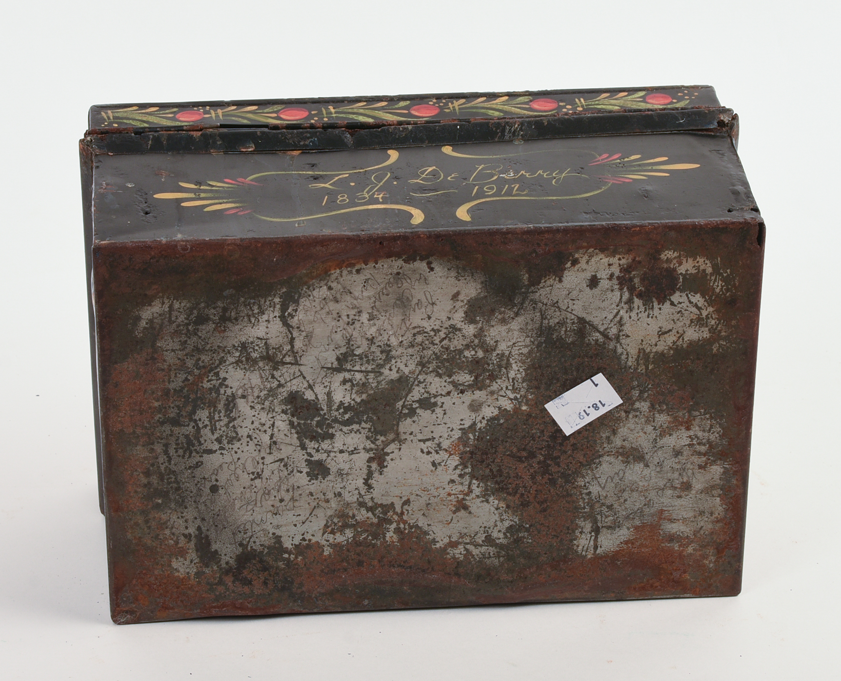 20TH CENTURY PAINT-DECORATED TINWARE DOCUMENT BOX.