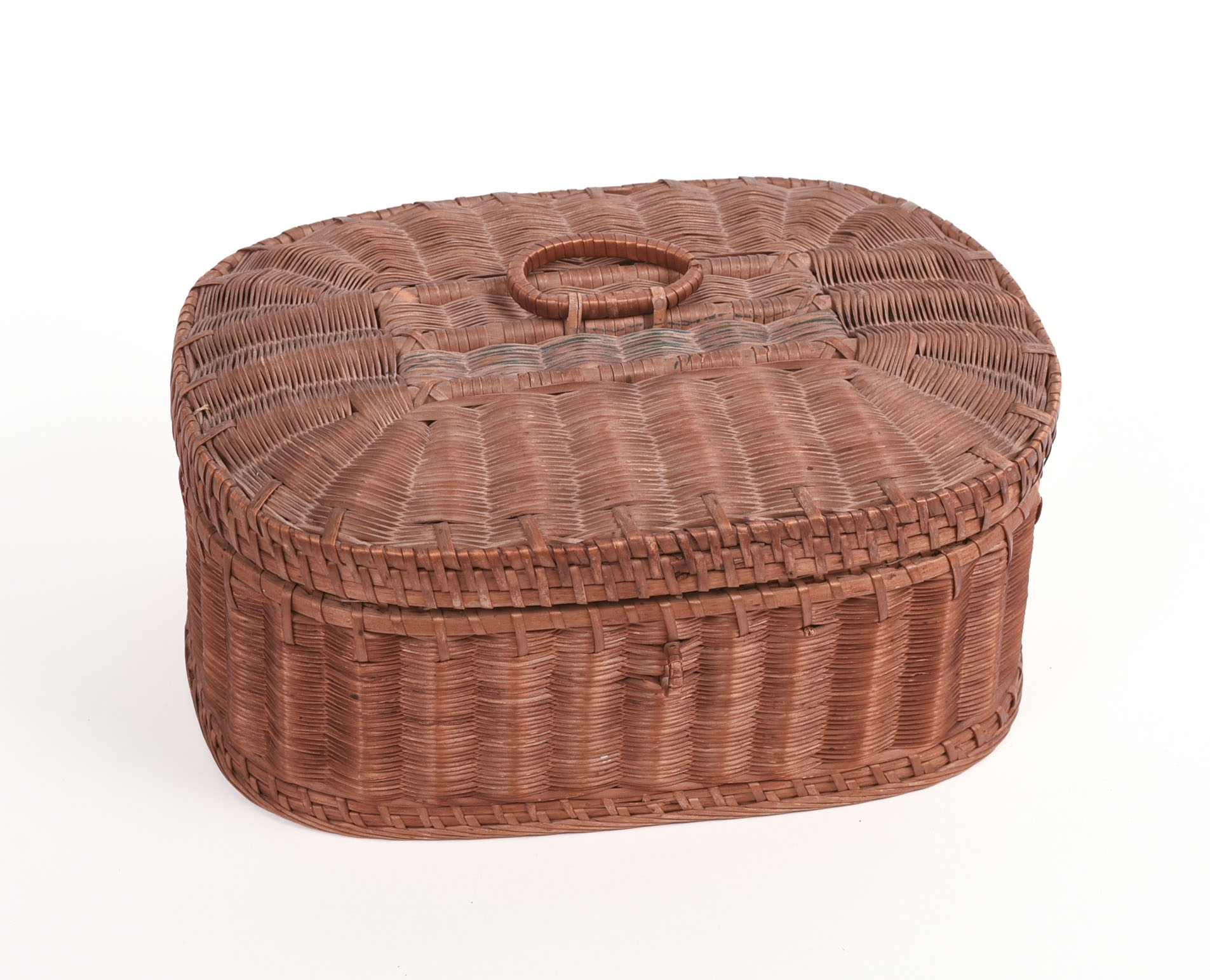 EARLY WOVEN SWEETGRASS SEWING BASKET.