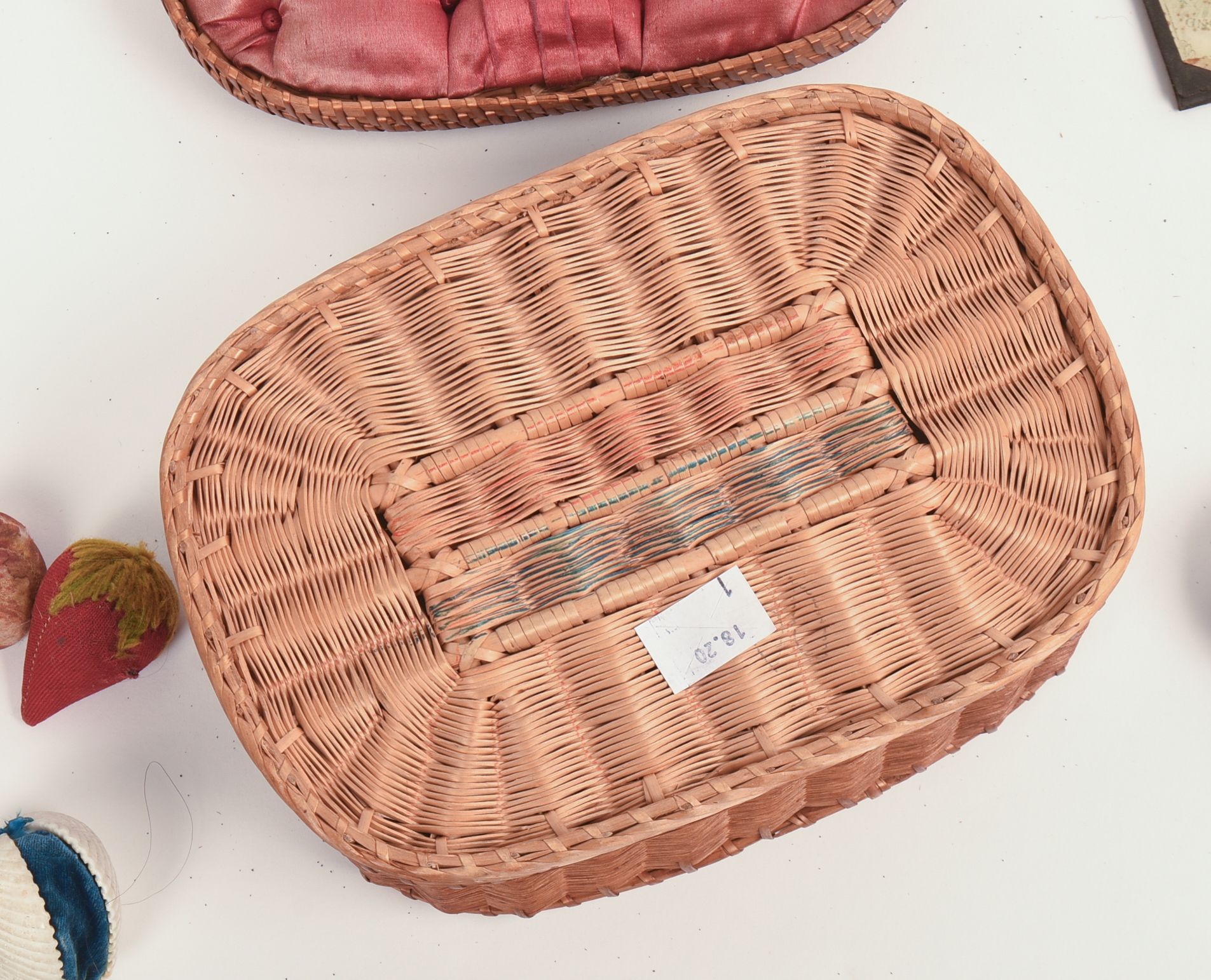EARLY WOVEN SWEETGRASS SEWING BASKET.