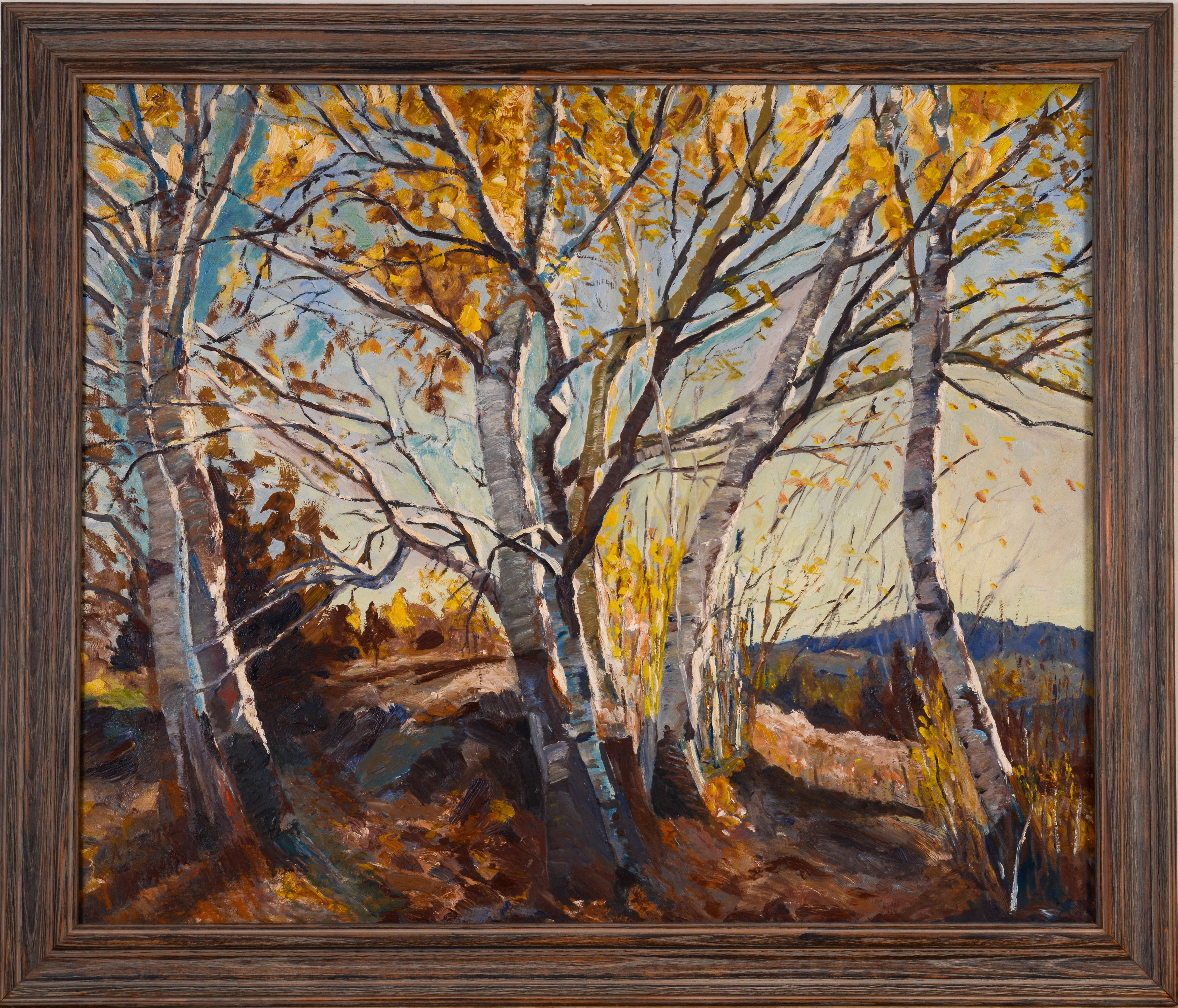 CAPE ANN SCHOOL PAINTING OF BIRCH TREES.