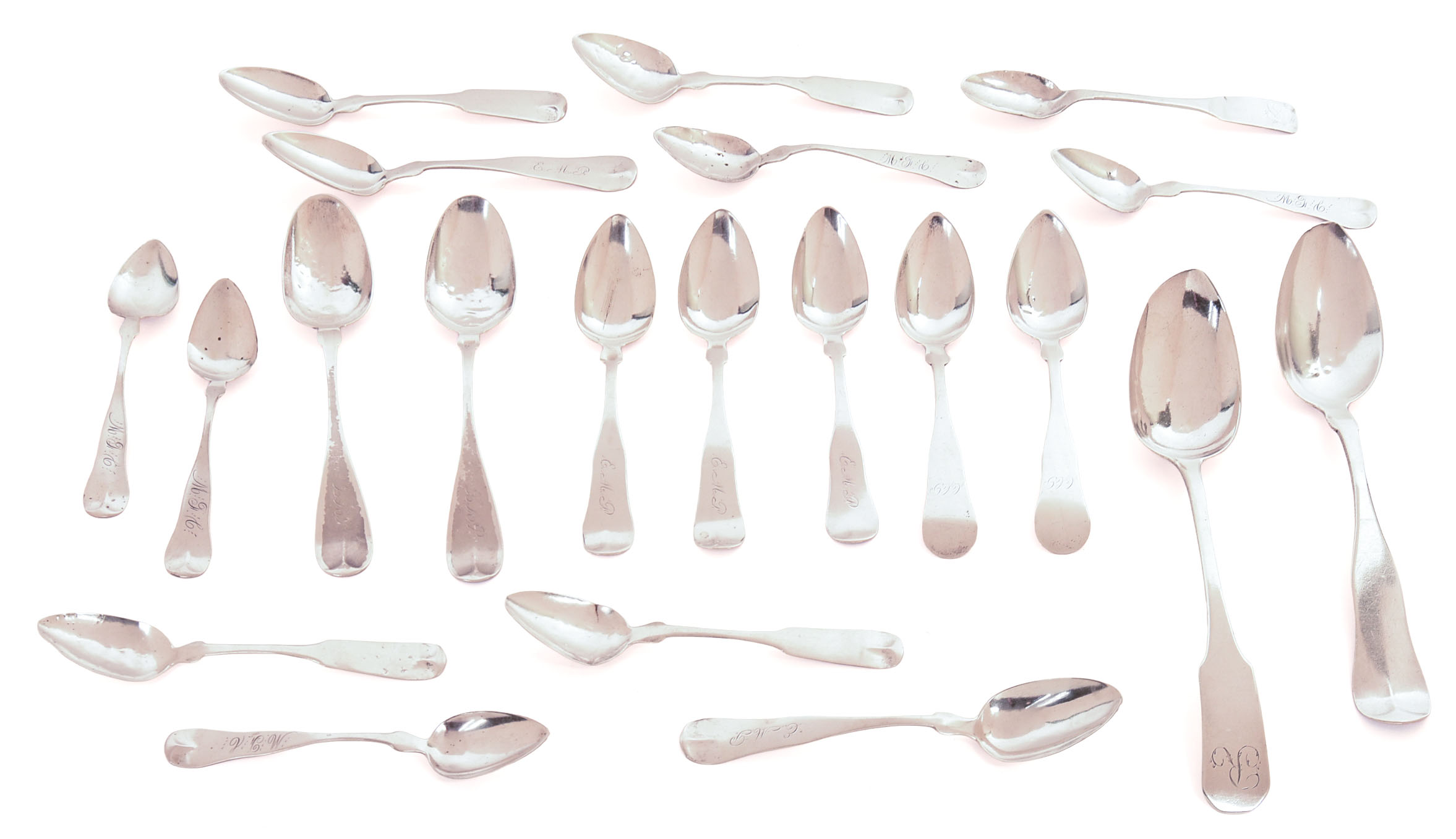 TWENTY COIN SILVER SPOONS.